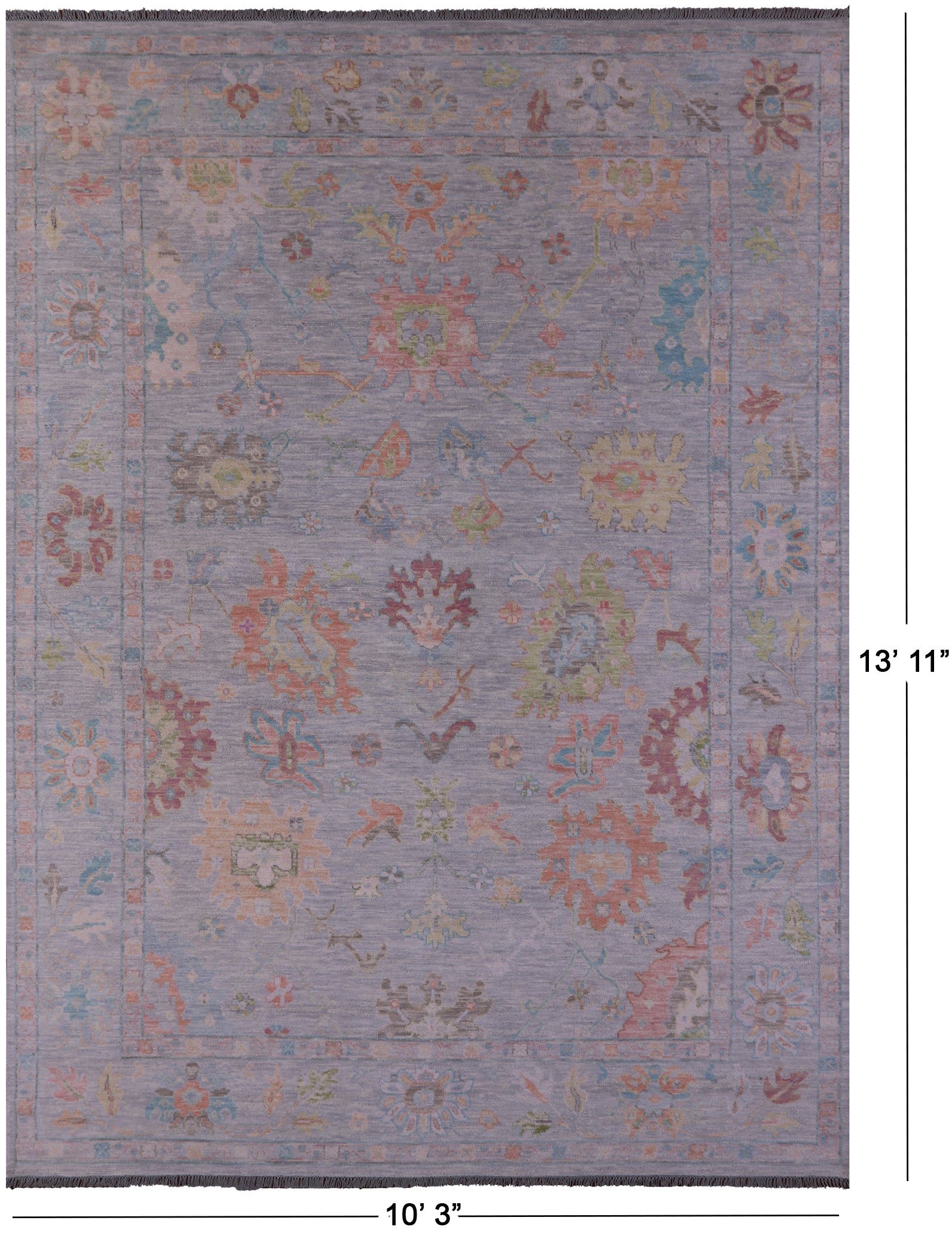 Silver Turkish Oushak Hand Knotted Wool Rug - 10' 3" X 13' 11" - Golden Nile