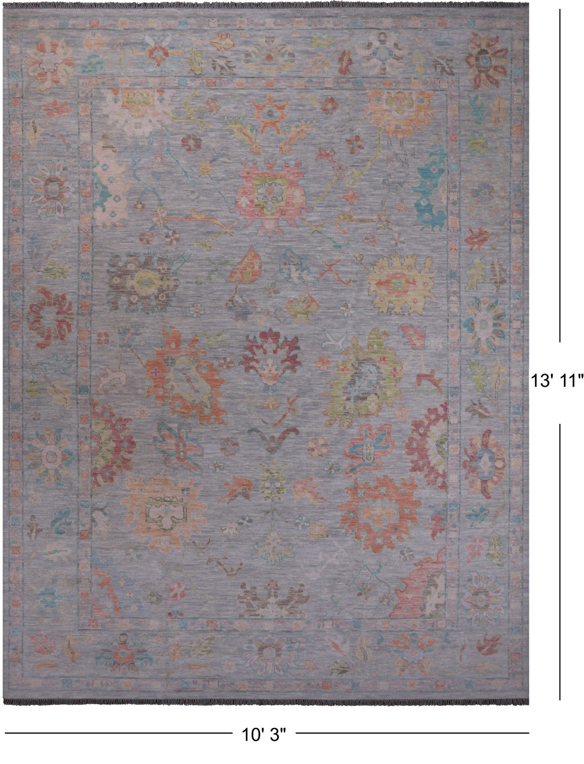 SUPER SALE Silver Turkish Oushak Hand Knotted Wool Rug - 10' 3" X 13' 11"