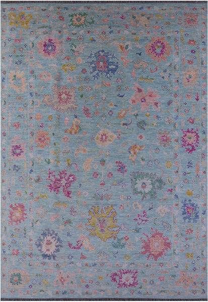 Blue Turkish Oushak Hand Knotted Wool Rug - 10' 1" X 14' 3" - Golden Nile