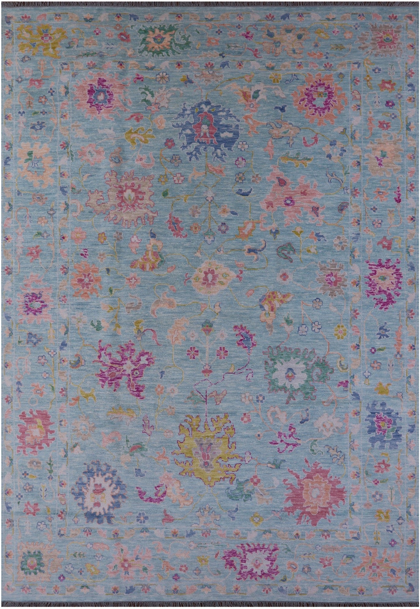 Blue Turkish Oushak Hand Knotted Wool Rug - 10' 1" X 14' 3" - Golden Nile