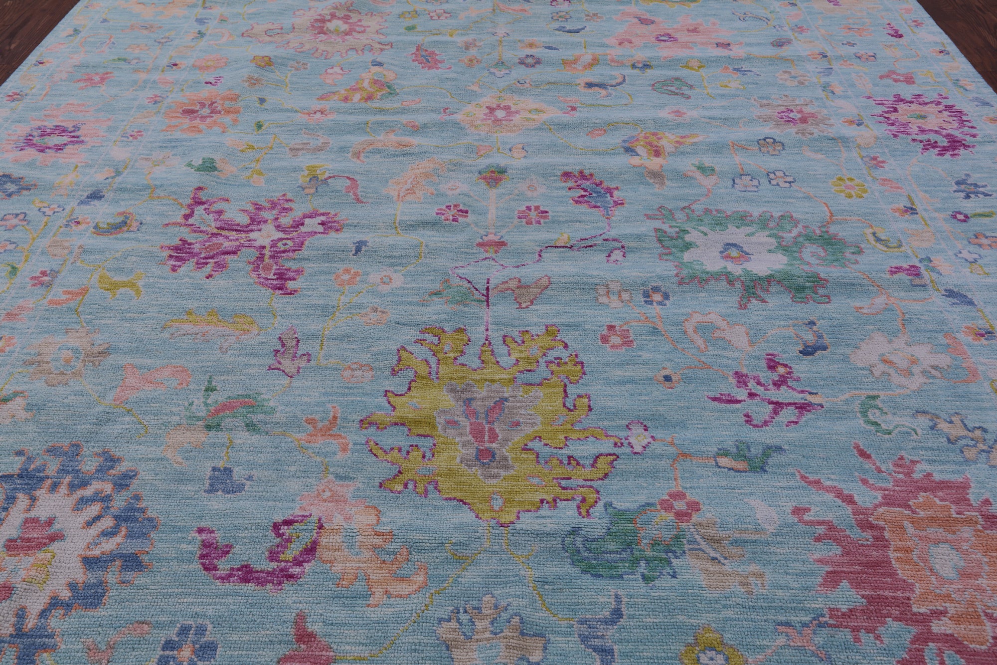 Blue Turkish Oushak Hand Knotted Wool Rug - 10' 1" X 14' 3" - Golden Nile