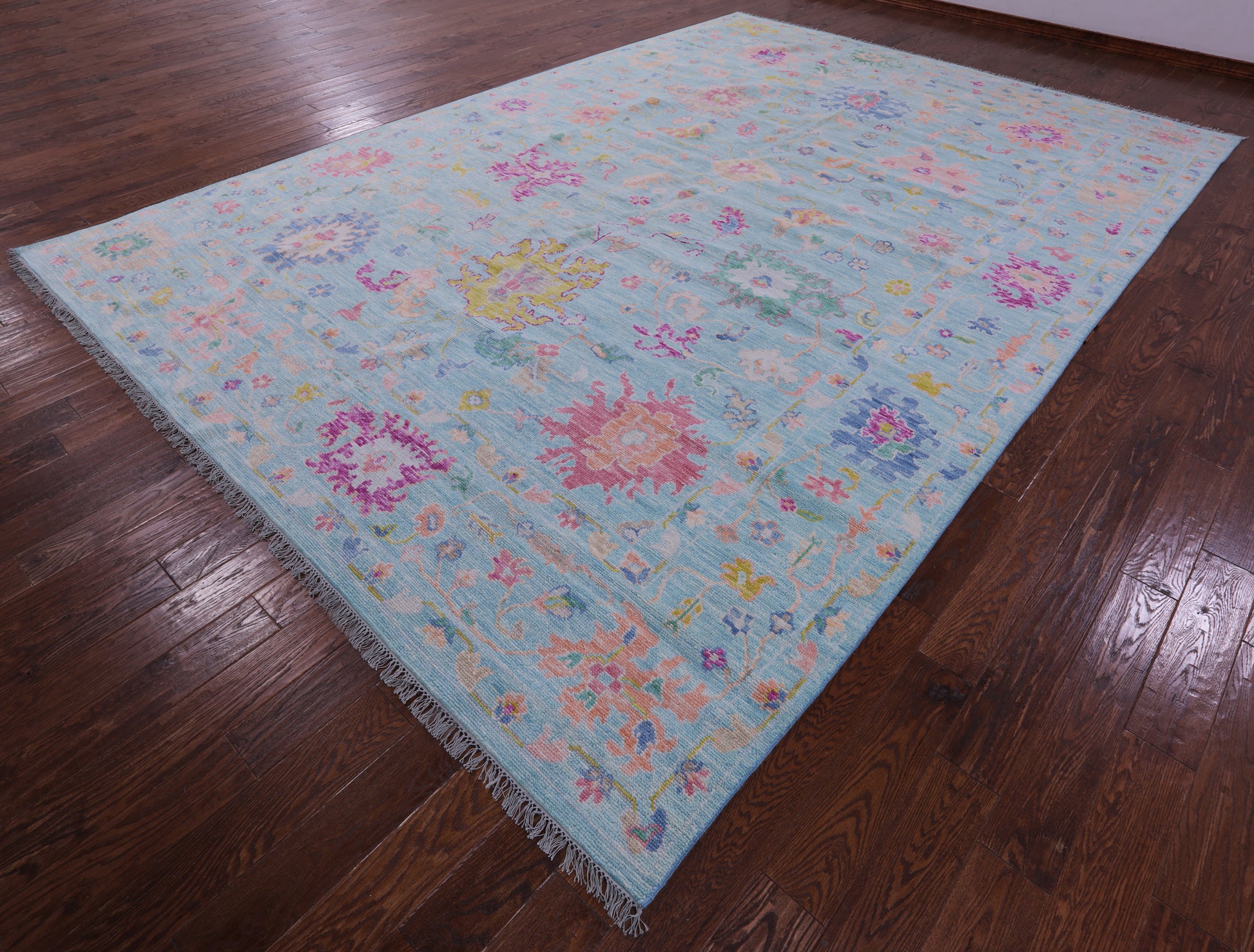 Blue Turkish Oushak Hand Knotted Wool Rug - 10' 1" X 14' 3" - Golden Nile