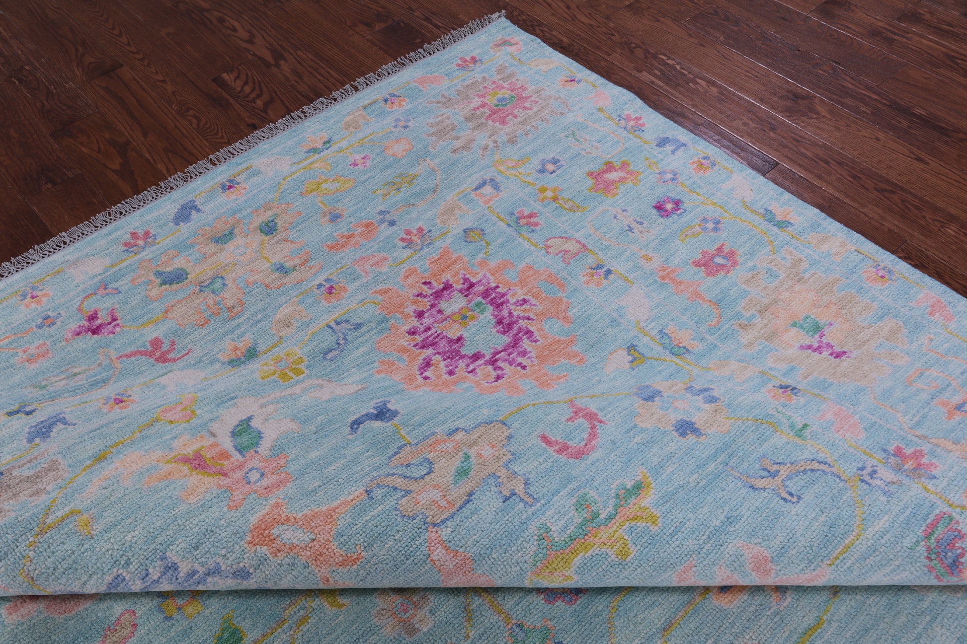 Blue Turkish Oushak Hand Knotted Wool Rug - 10' 1" X 14' 3" - Golden Nile