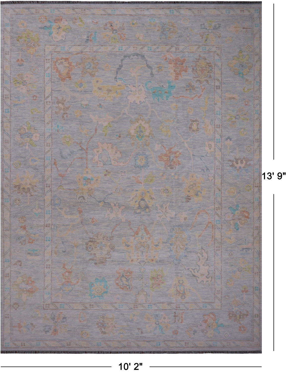 SUPER SALE Silver Turkish Oushak Hand Knotted Wool Rug - 10' 2" X 13' 9"