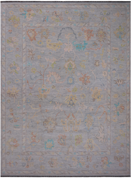 SUPER SALE Silver Turkish Oushak Hand Knotted Wool Rug - 10' 2" X 13' 9"