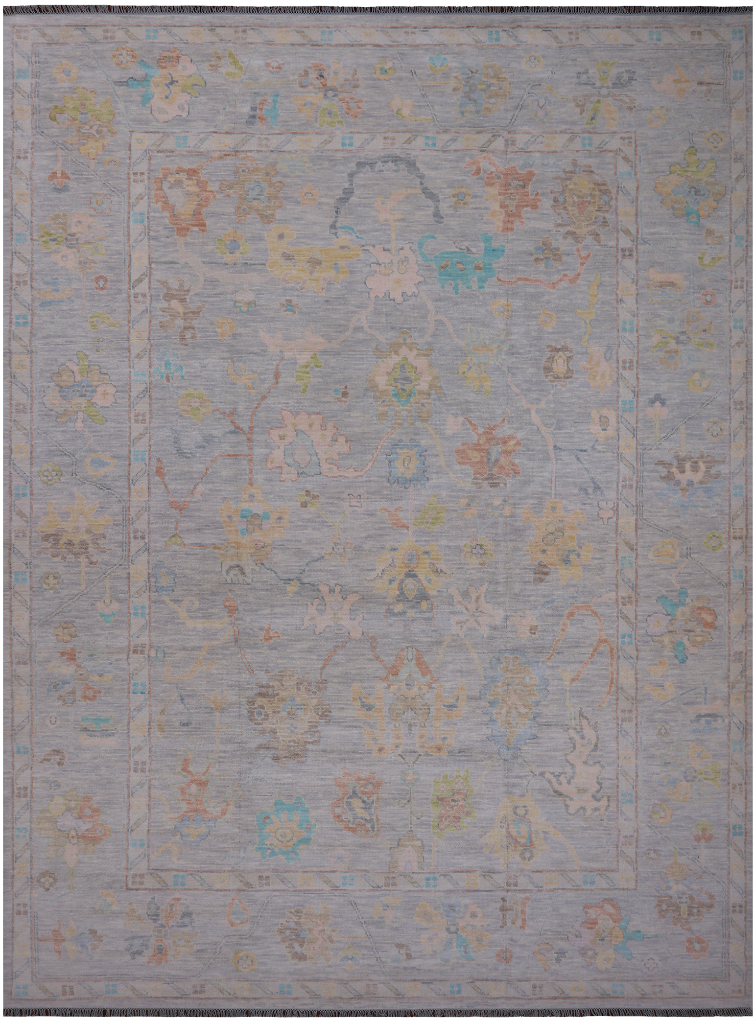 SUPER SALE Silver Turkish Oushak Hand Knotted Wool Rug - 10' 2" X 13' 9"