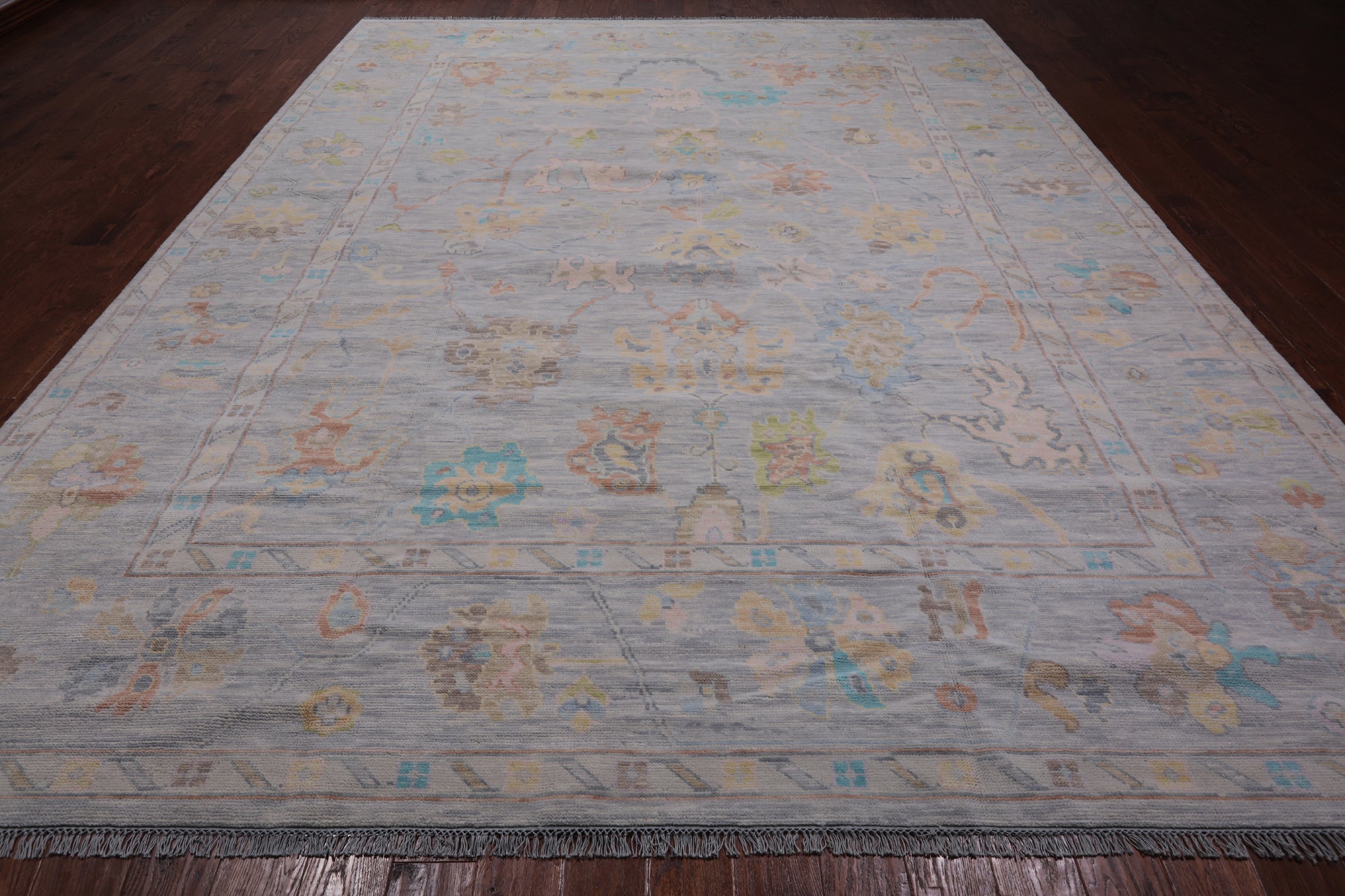 SUPER SALE Silver Turkish Oushak Hand Knotted Wool Rug - 10' 2" X 13' 9"