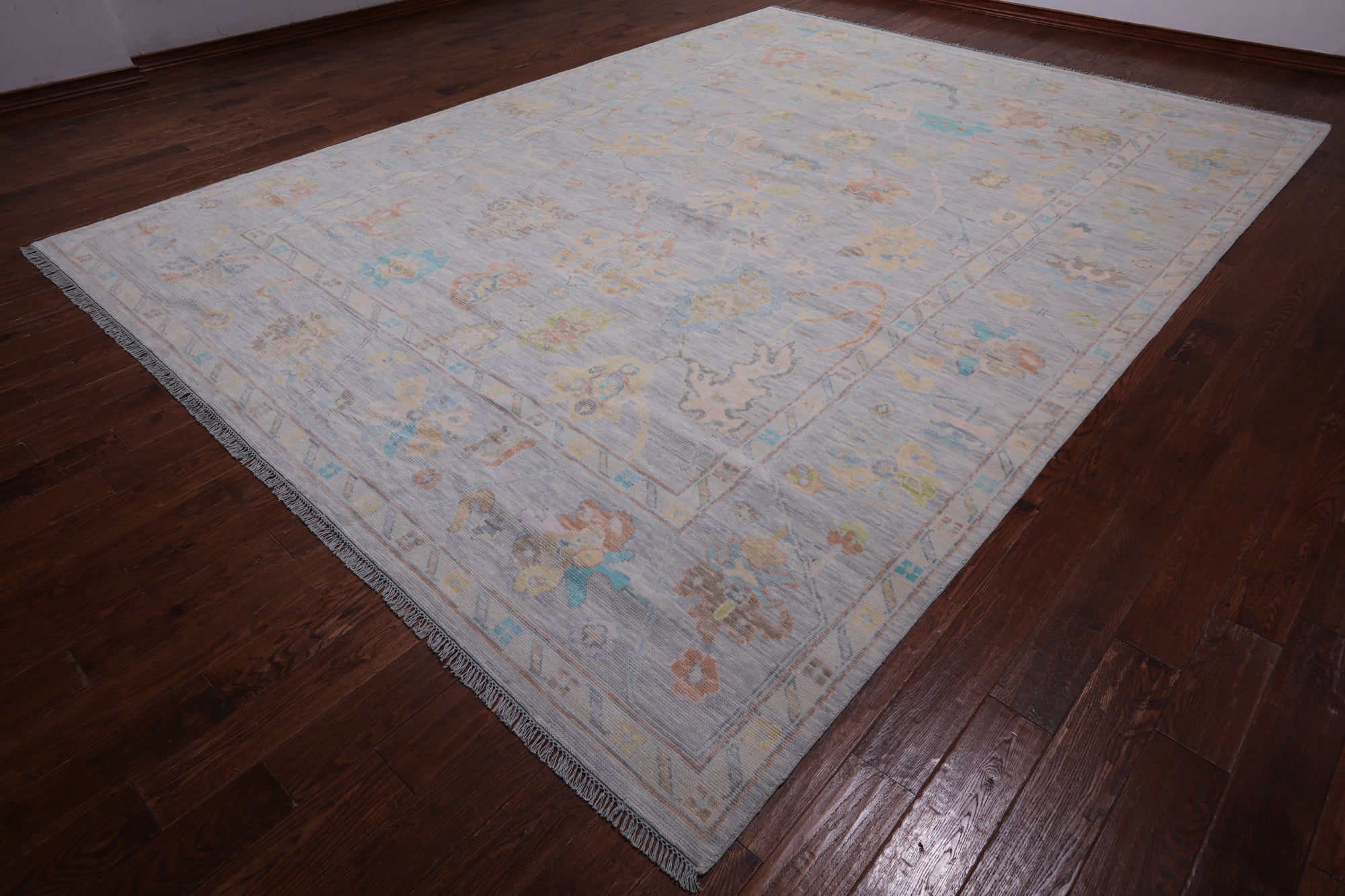 SUPER SALE Silver Turkish Oushak Hand Knotted Wool Rug - 10' 2" X 13' 9"