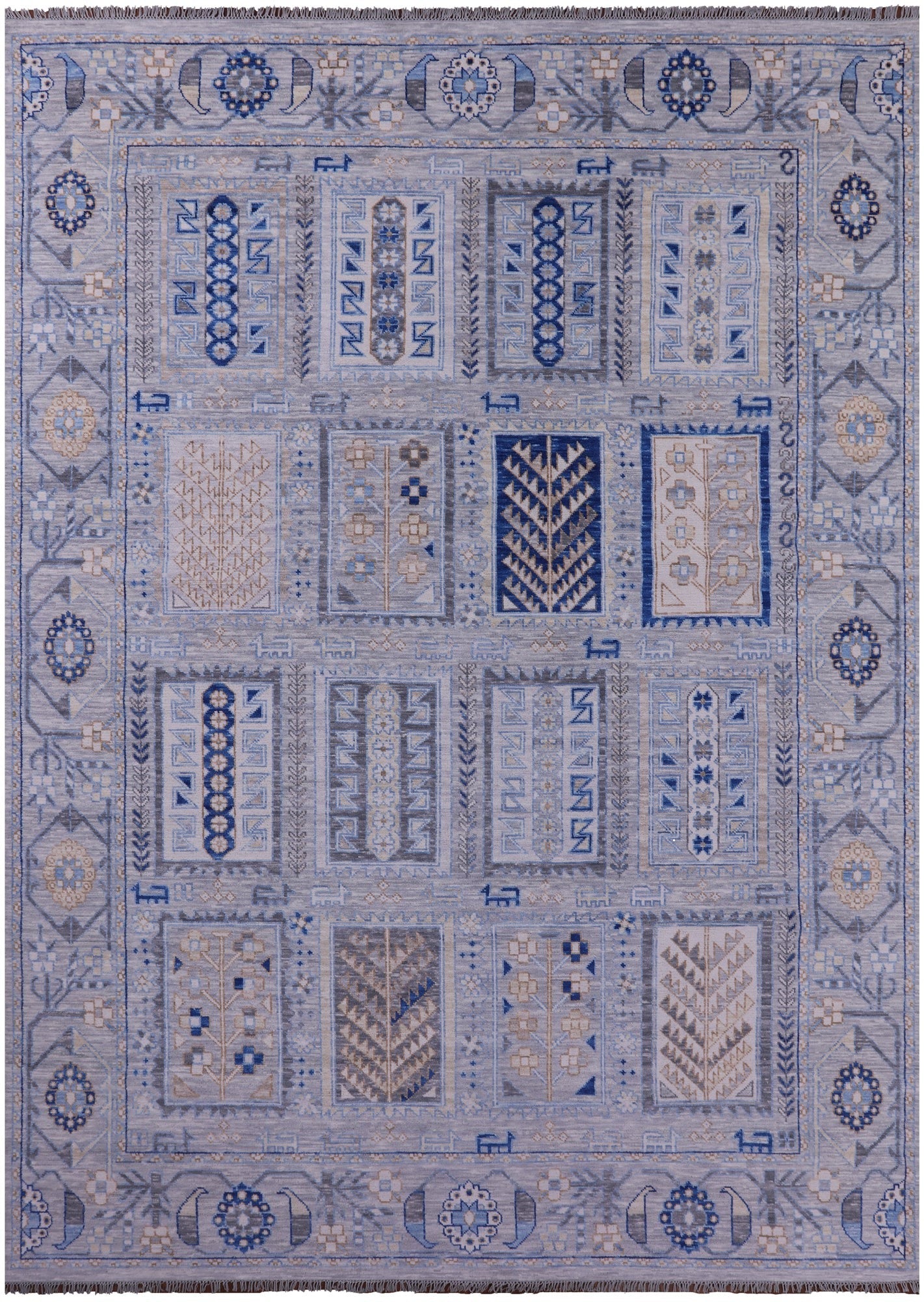 Grey Tribal Persian Gabbeh Handmade Wool Rug - 10' 3" X 14' 1" - Golden Nile