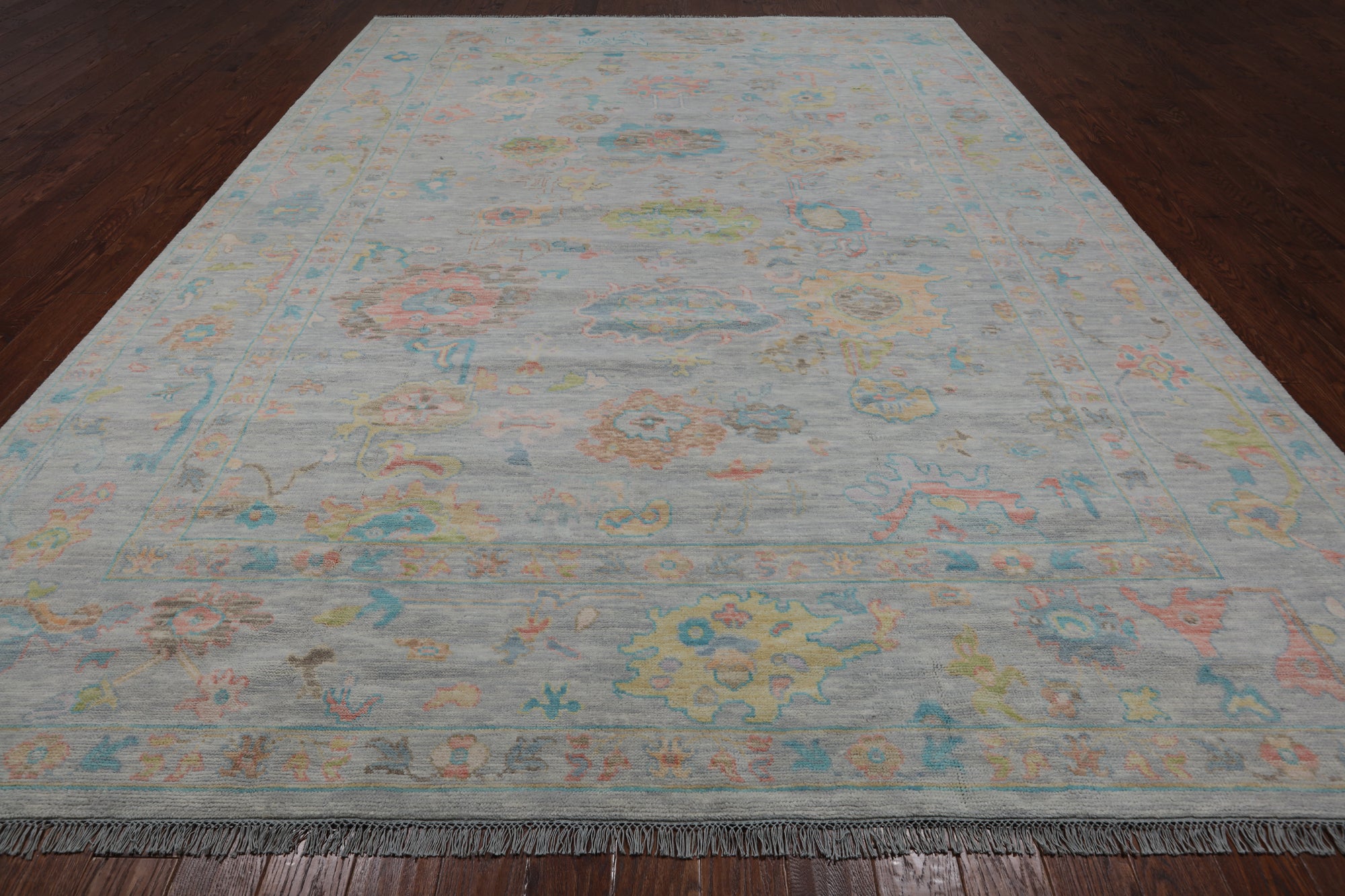 SUPER SALE Silver Turkish Oushak Handmade Wool Rug - 10' 1" X 13' 10"