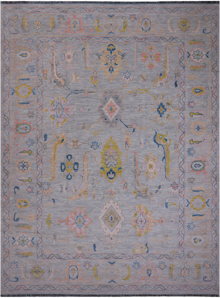 SUPER SALE Silver Turkish Oushak Hand Knotted Wool Rug - 10' 3" X 13' 8"