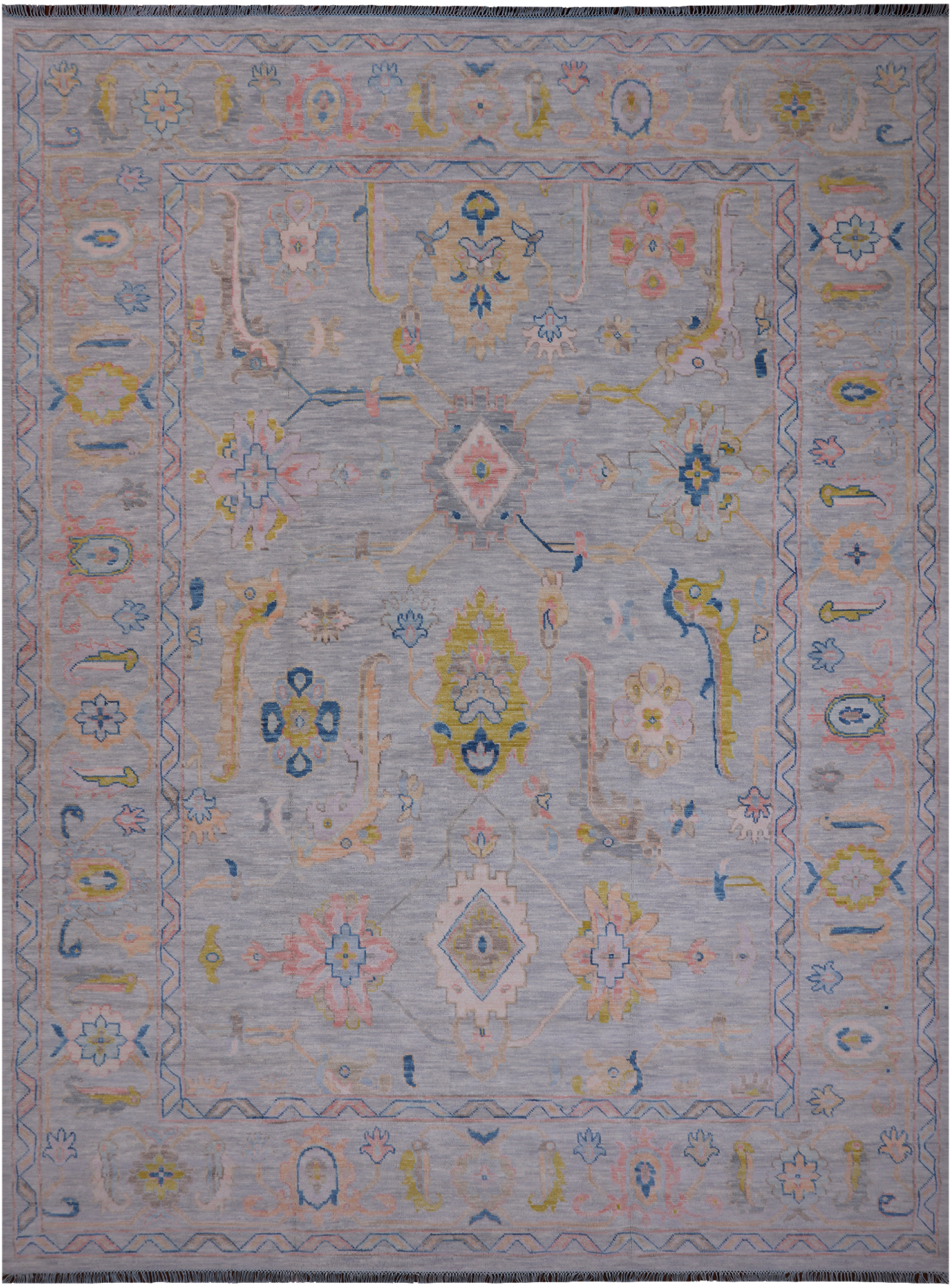 SUPER SALE Silver Turkish Oushak Hand Knotted Wool Rug - 10' 3" X 13' 8"