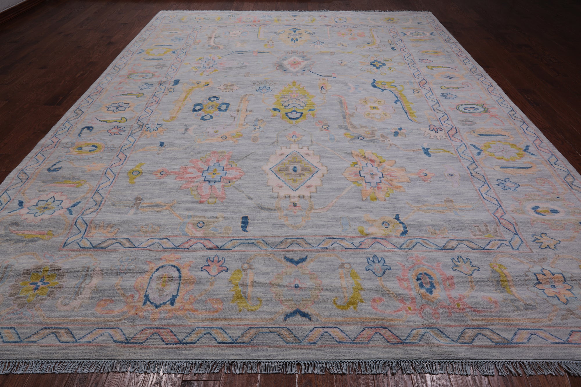 SUPER SALE Silver Turkish Oushak Hand Knotted Wool Rug - 10' 3" X 13' 8"