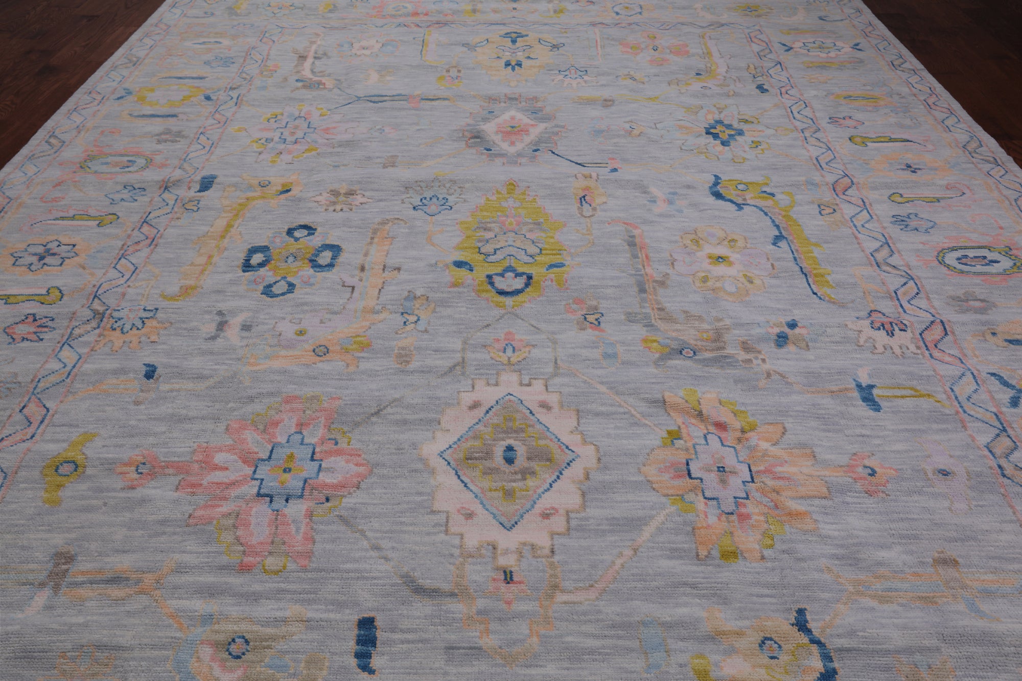 SUPER SALE Silver Turkish Oushak Hand Knotted Wool Rug - 10' 3" X 13' 8"