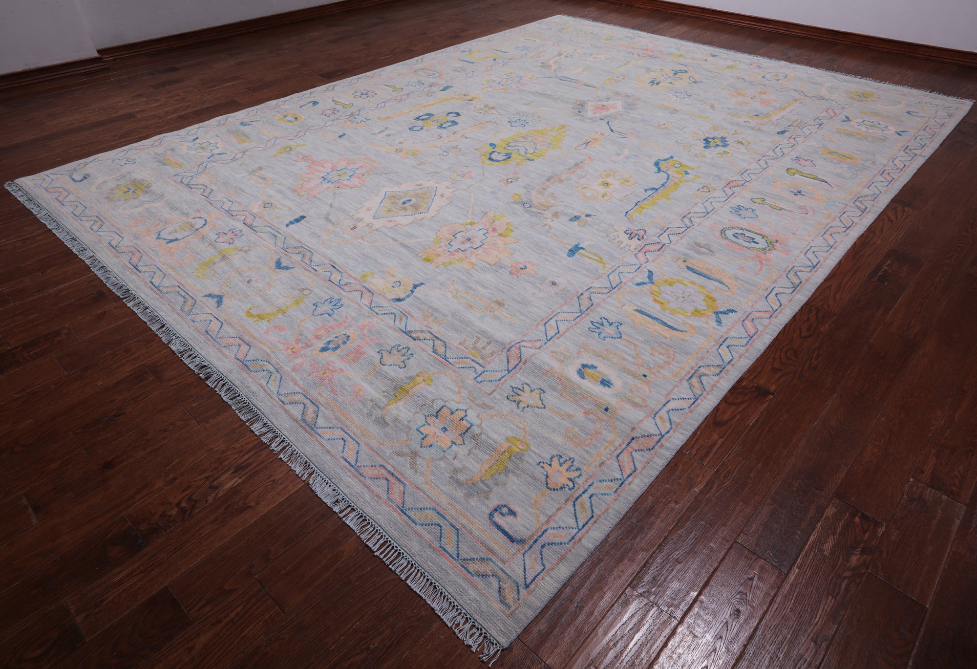 SUPER SALE Silver Turkish Oushak Hand Knotted Wool Rug - 10' 3" X 13' 8"