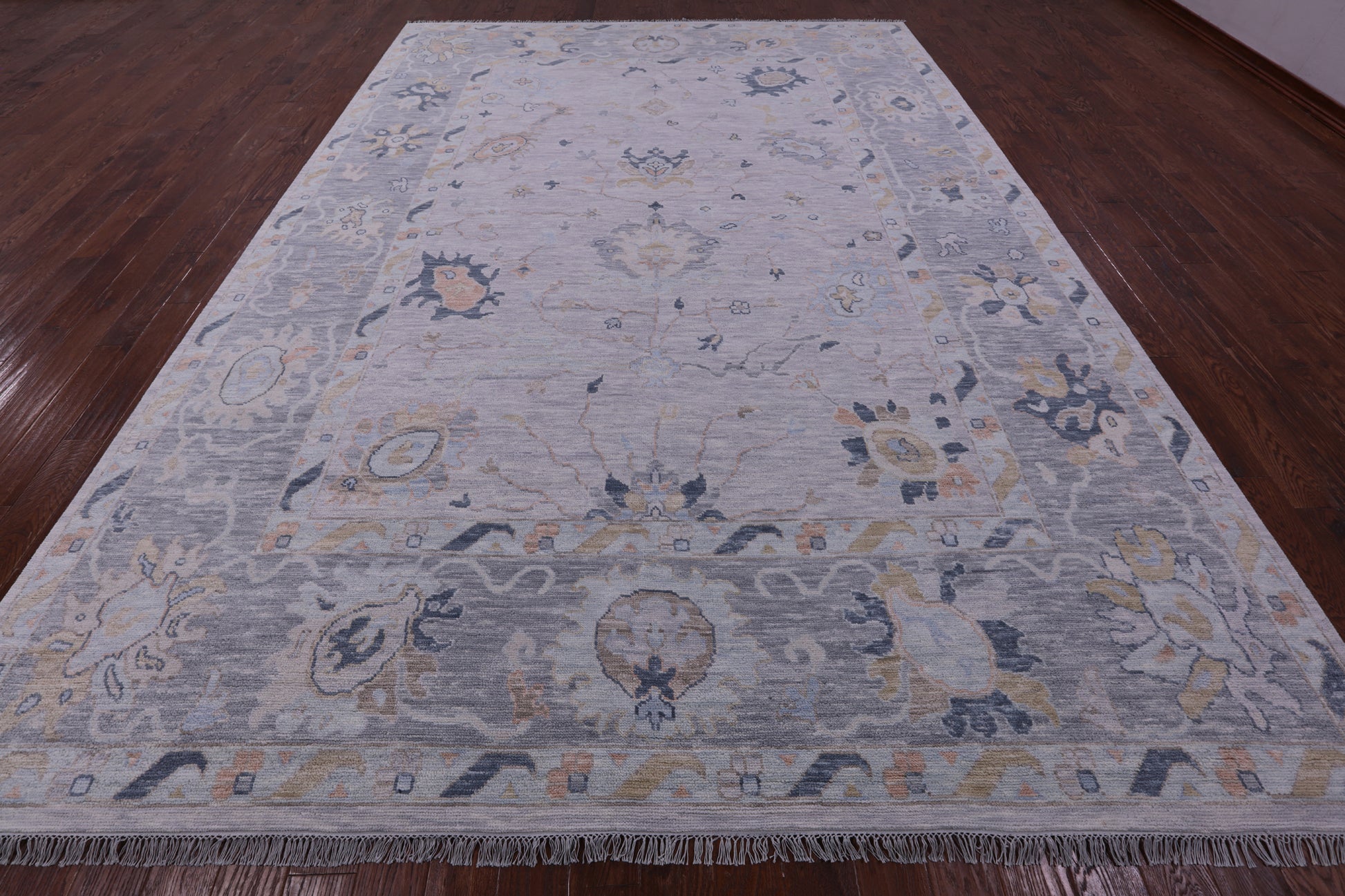 Silver Turkish Oushak Hand Knotted Wool Rug - 10' 0" X 13' 11" - Golden Nile