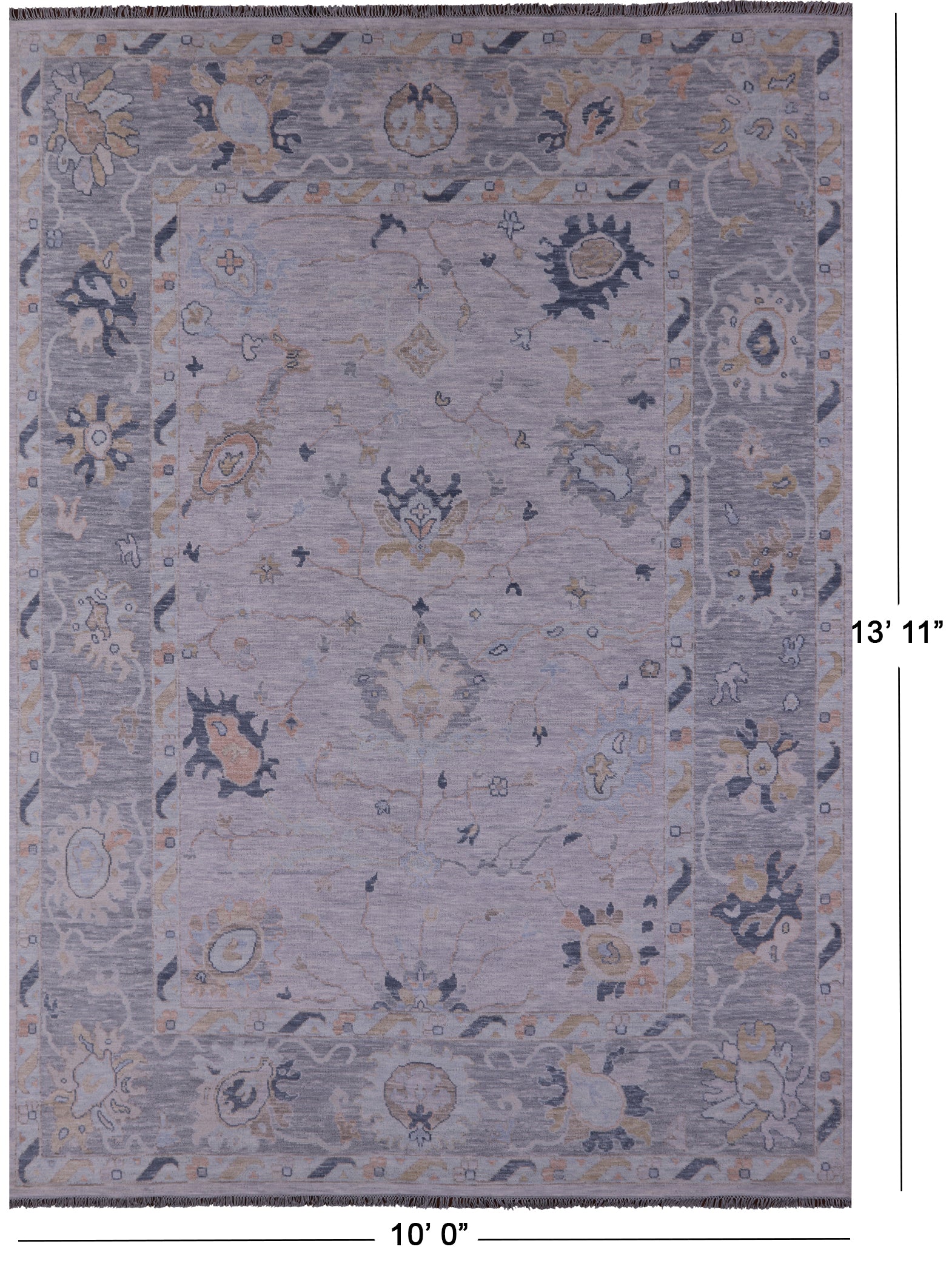 Silver Turkish Oushak Hand Knotted Wool Rug - 10' 0" X 13' 11" - Golden Nile