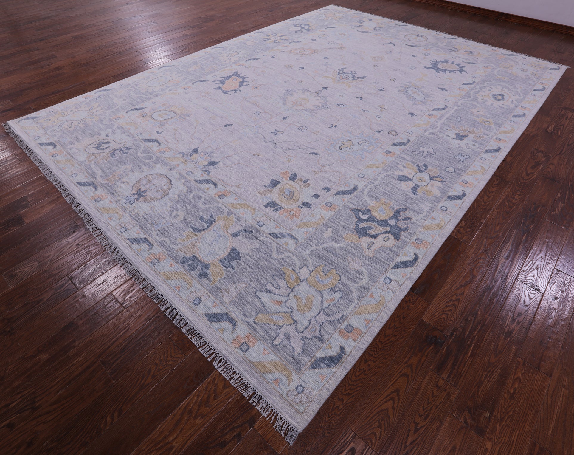 Silver Turkish Oushak Hand Knotted Wool Rug - 10' 0" X 13' 11" - Golden Nile