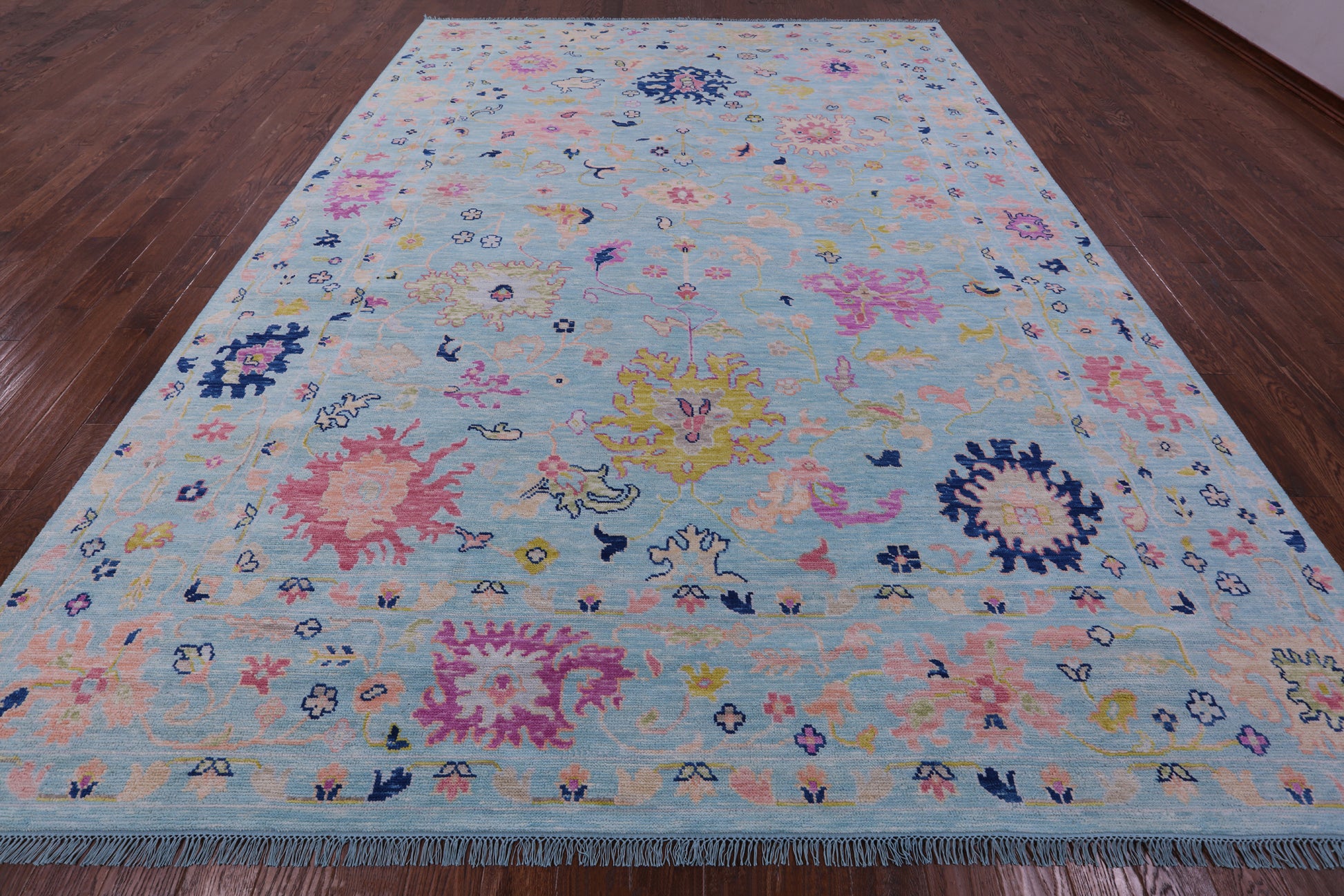Blue Turkish Oushak Hand Knotted Wool Rug - 10' 1" X 13' 11" - Golden Nile
