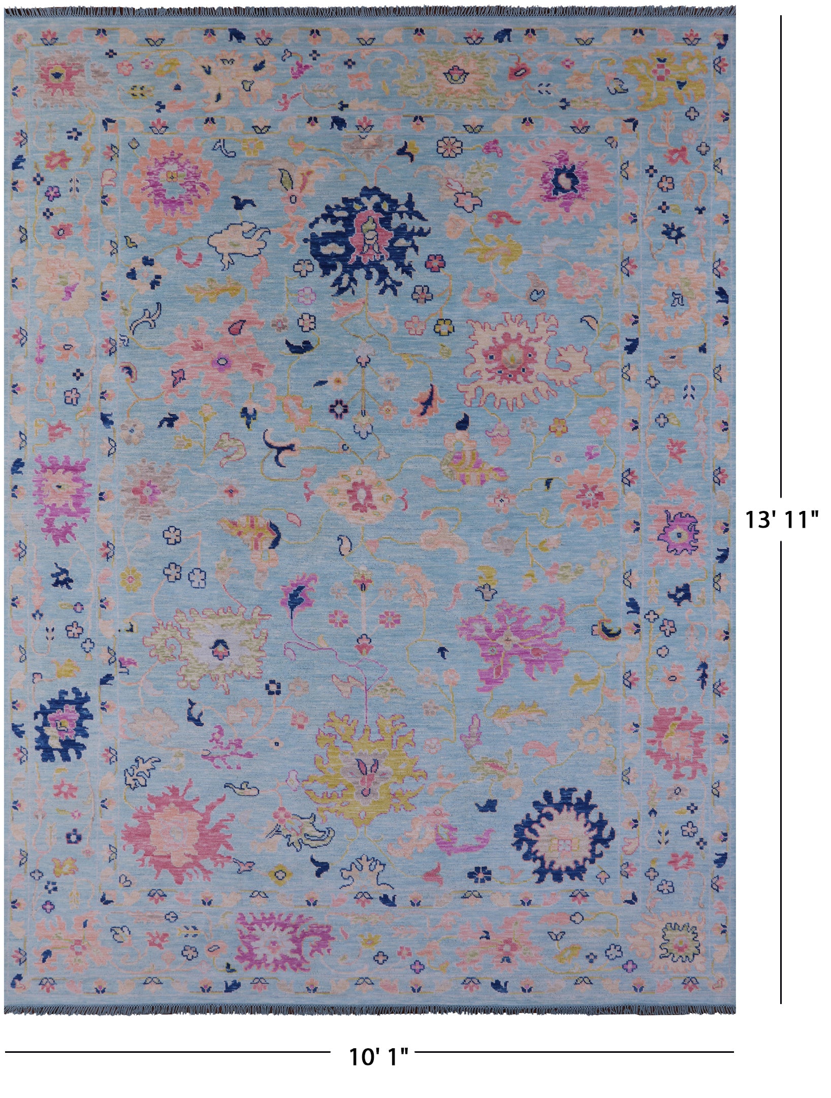 Blue Turkish Oushak Hand Knotted Wool Rug - 10' 1" X 13' 11" - Golden Nile