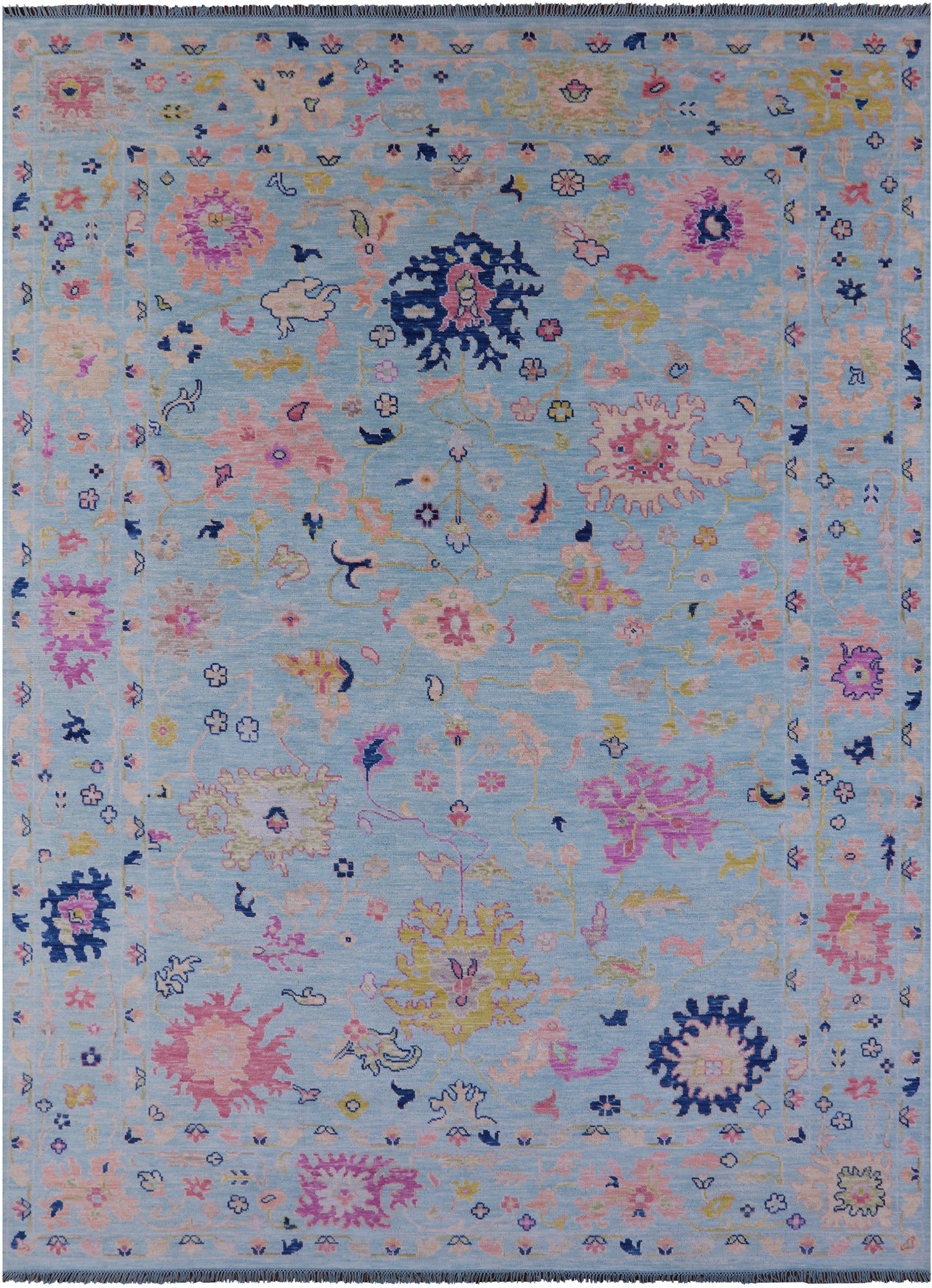 Blue Turkish Oushak Hand Knotted Wool Rug - 10' 1" X 13' 11" - Golden Nile