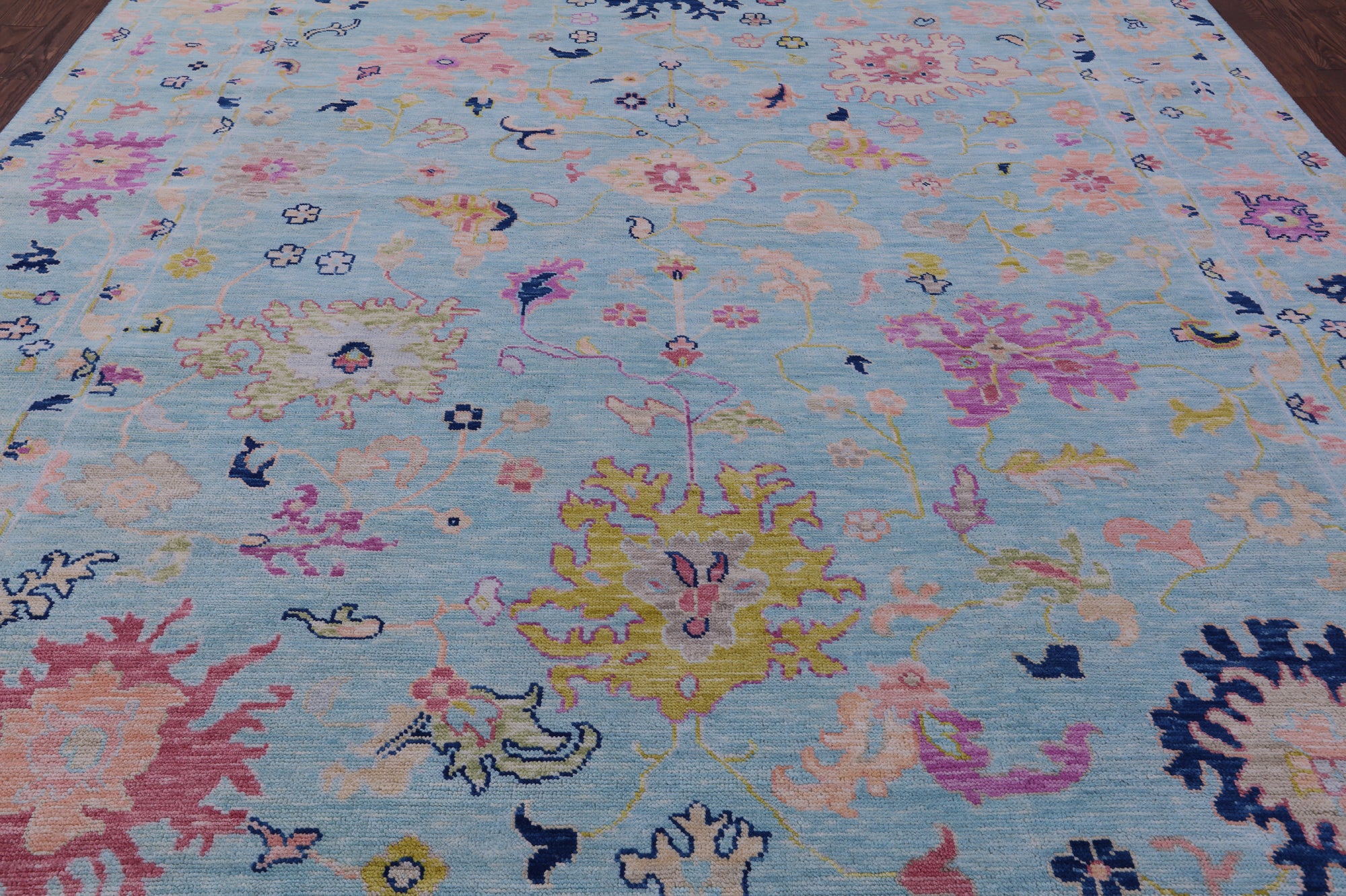 Blue Turkish Oushak Hand Knotted Wool Rug - 10' 1" X 13' 11" - Golden Nile