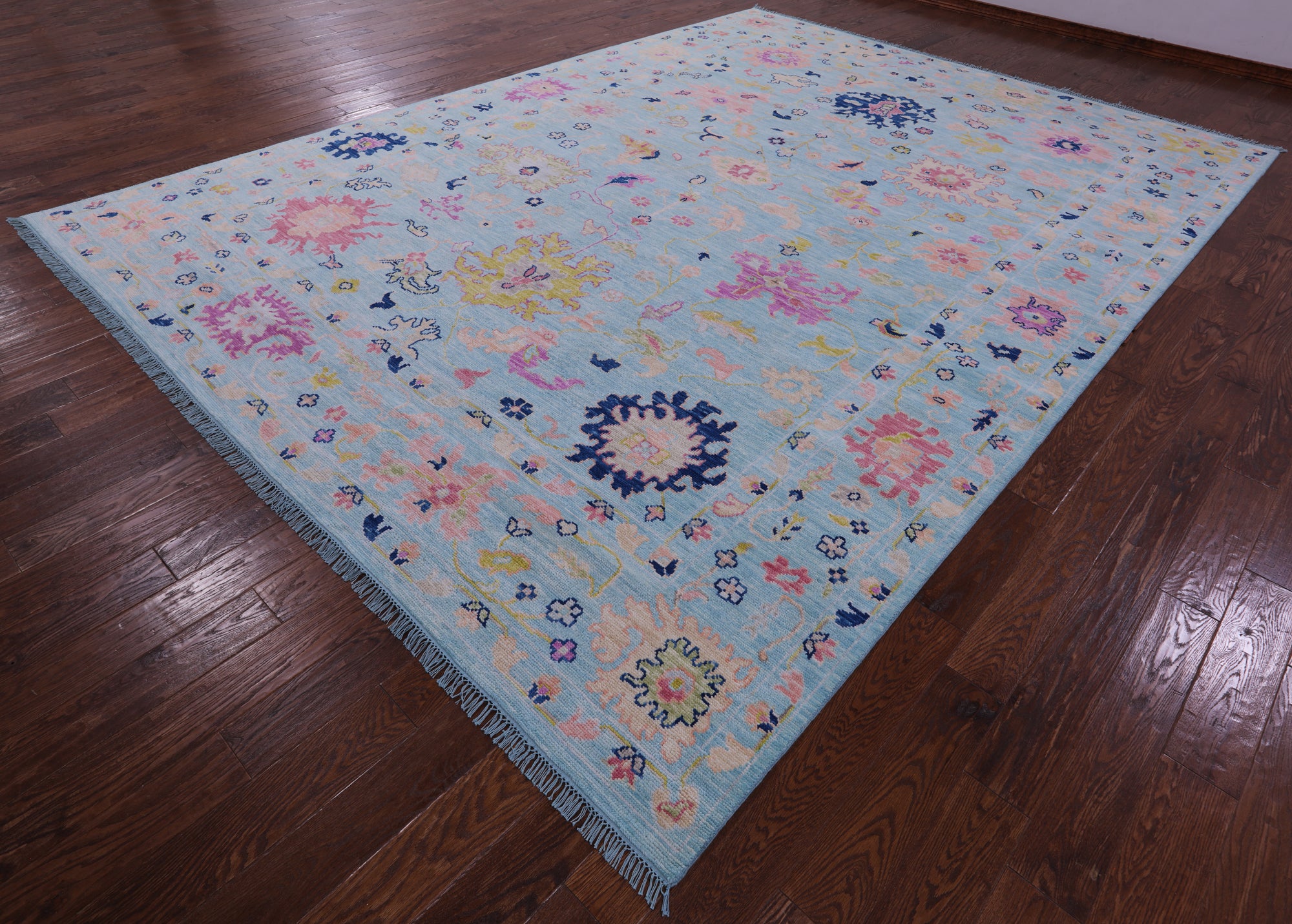 Blue Turkish Oushak Hand Knotted Wool Rug - 10' 1" X 13' 11" - Golden Nile