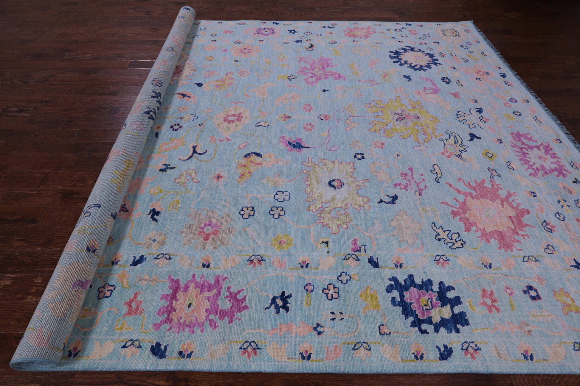 Blue Turkish Oushak Hand Knotted Wool Rug - 10' 1" X 13' 11" - Golden Nile