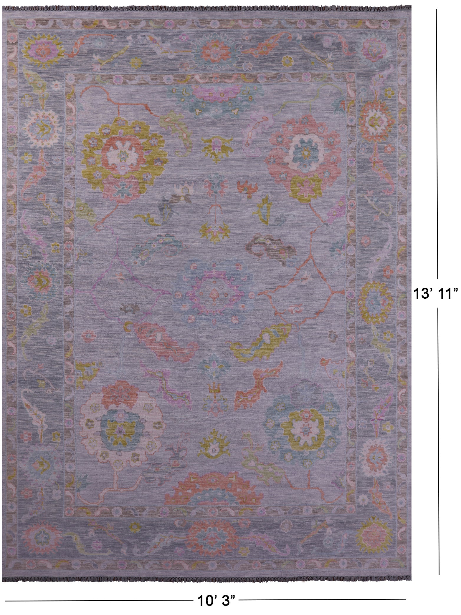 Grey Turkish Oushak Hand Knotted Wool Rug - 10' 3" X 13' 11" - Golden Nile