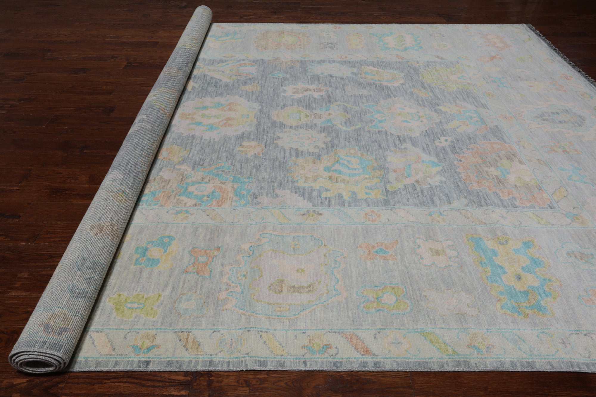 SUPER SALE Silver Turkish Oushak Hand Knotted Wool Rug - 10' 3" X 13' 11"