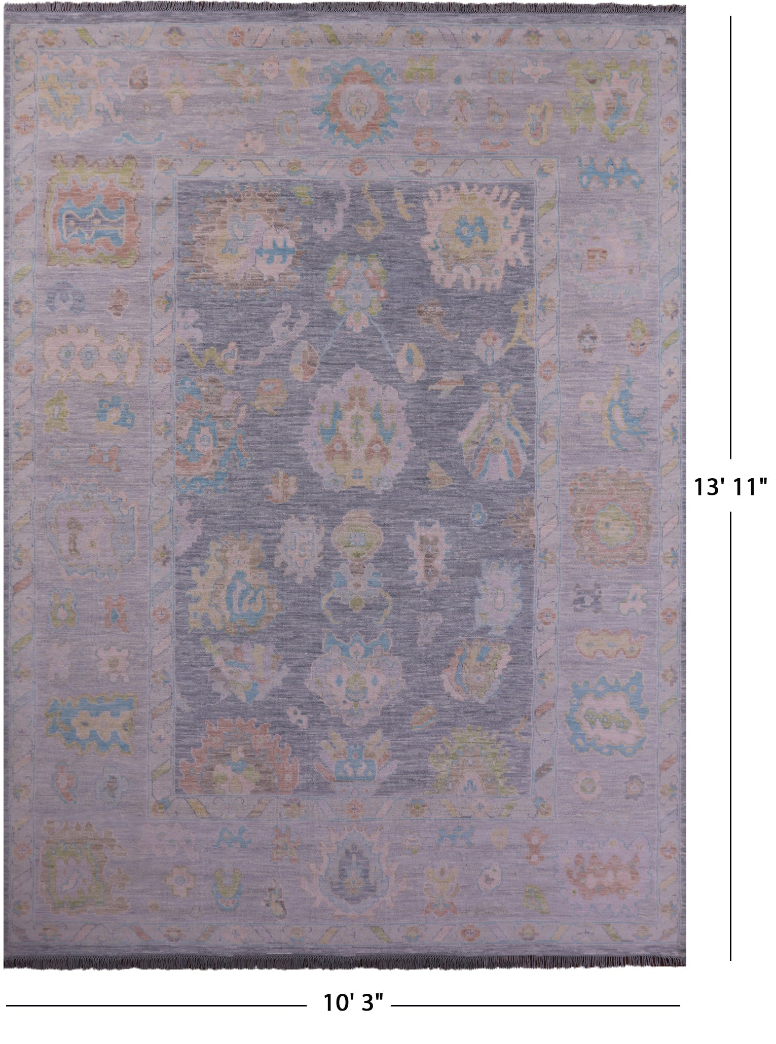 Silver Turkish Oushak Hand Knotted Wool Rug - 10' 3" X 13' 11" - Golden Nile