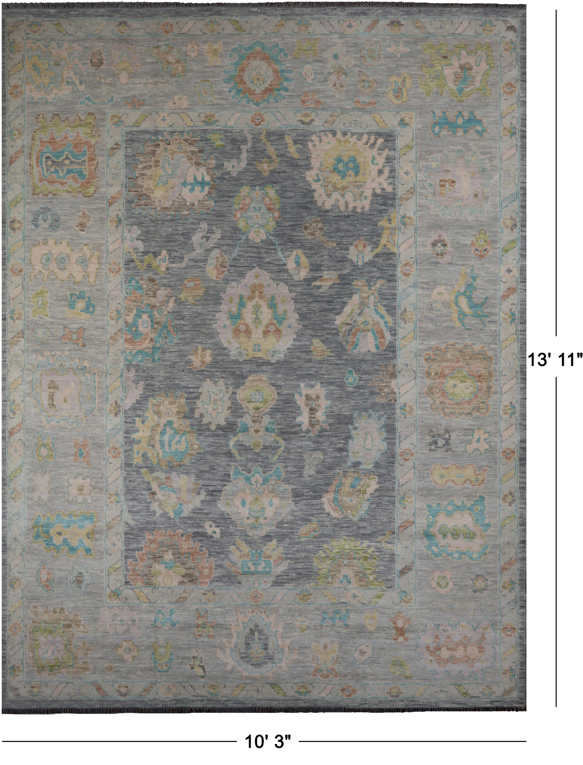 SUPER SALE Silver Turkish Oushak Hand Knotted Wool Rug - 10' 3" X 13' 11"
