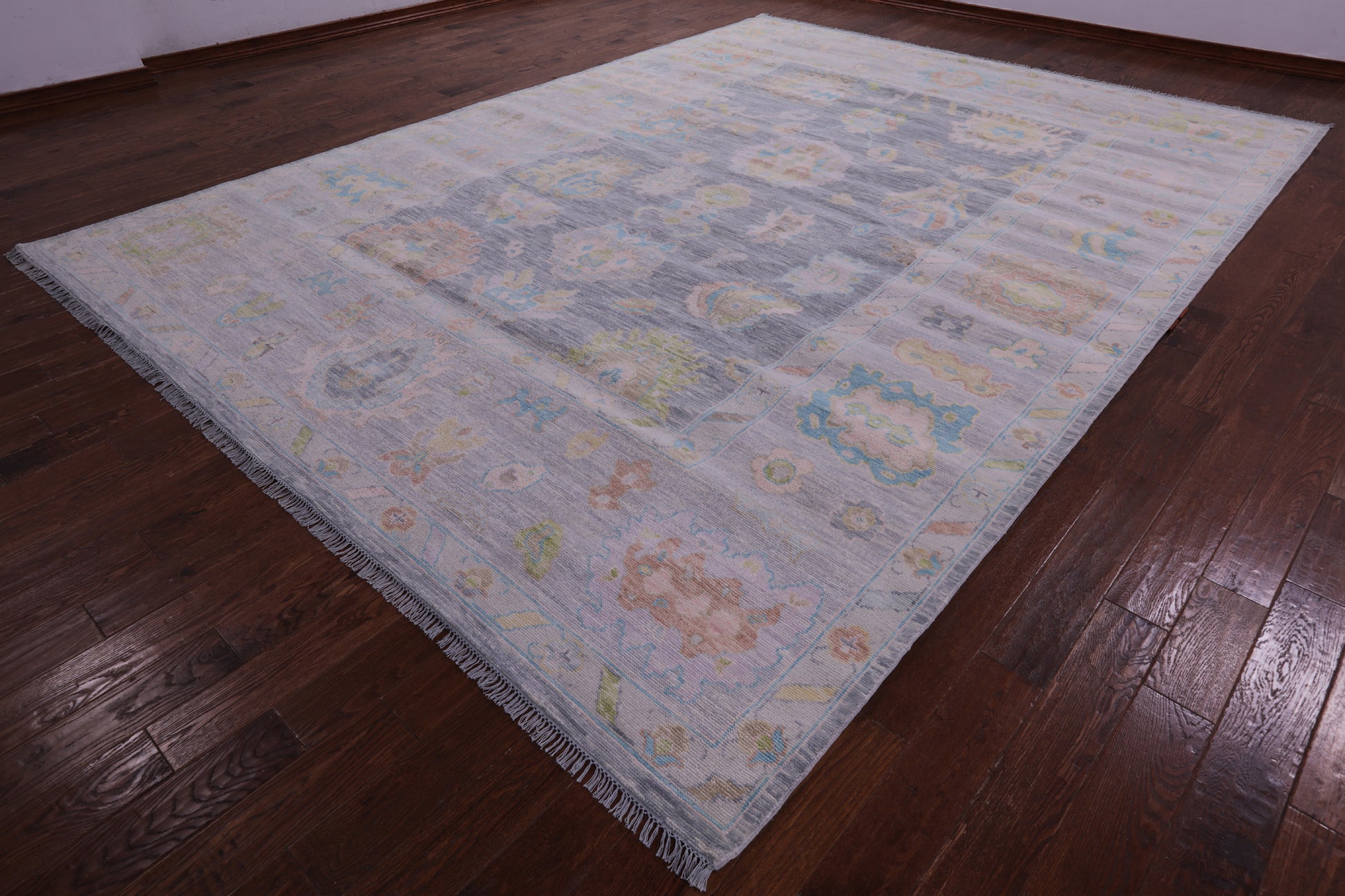 Silver Turkish Oushak Hand Knotted Wool Rug - 10' 3" X 13' 11" - Golden Nile