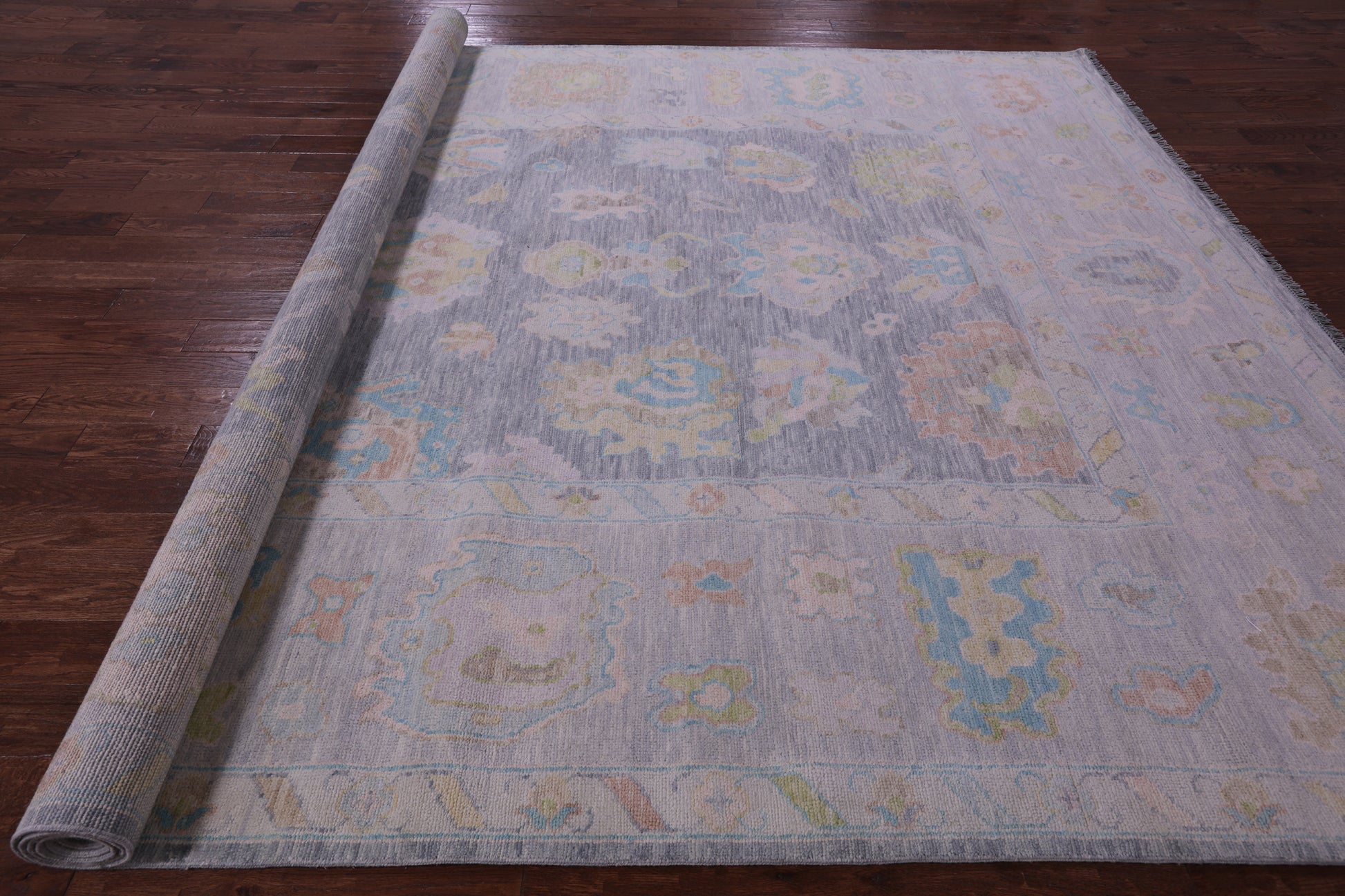 Silver Turkish Oushak Hand Knotted Wool Rug - 10' 3" X 13' 11" - Golden Nile