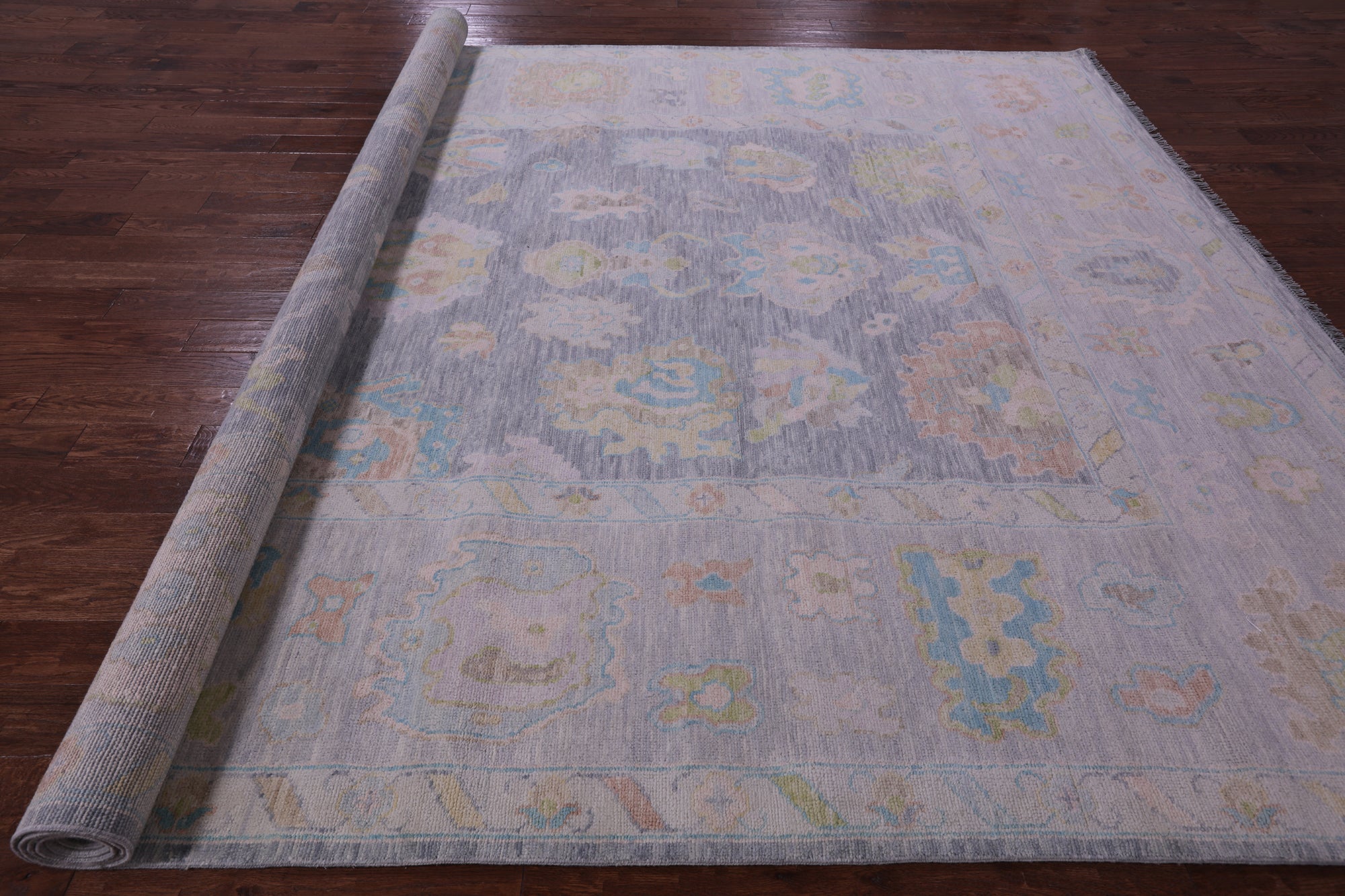 Silver Turkish Oushak Hand Knotted Wool Rug - 10' 3" X 13' 11" - Golden Nile