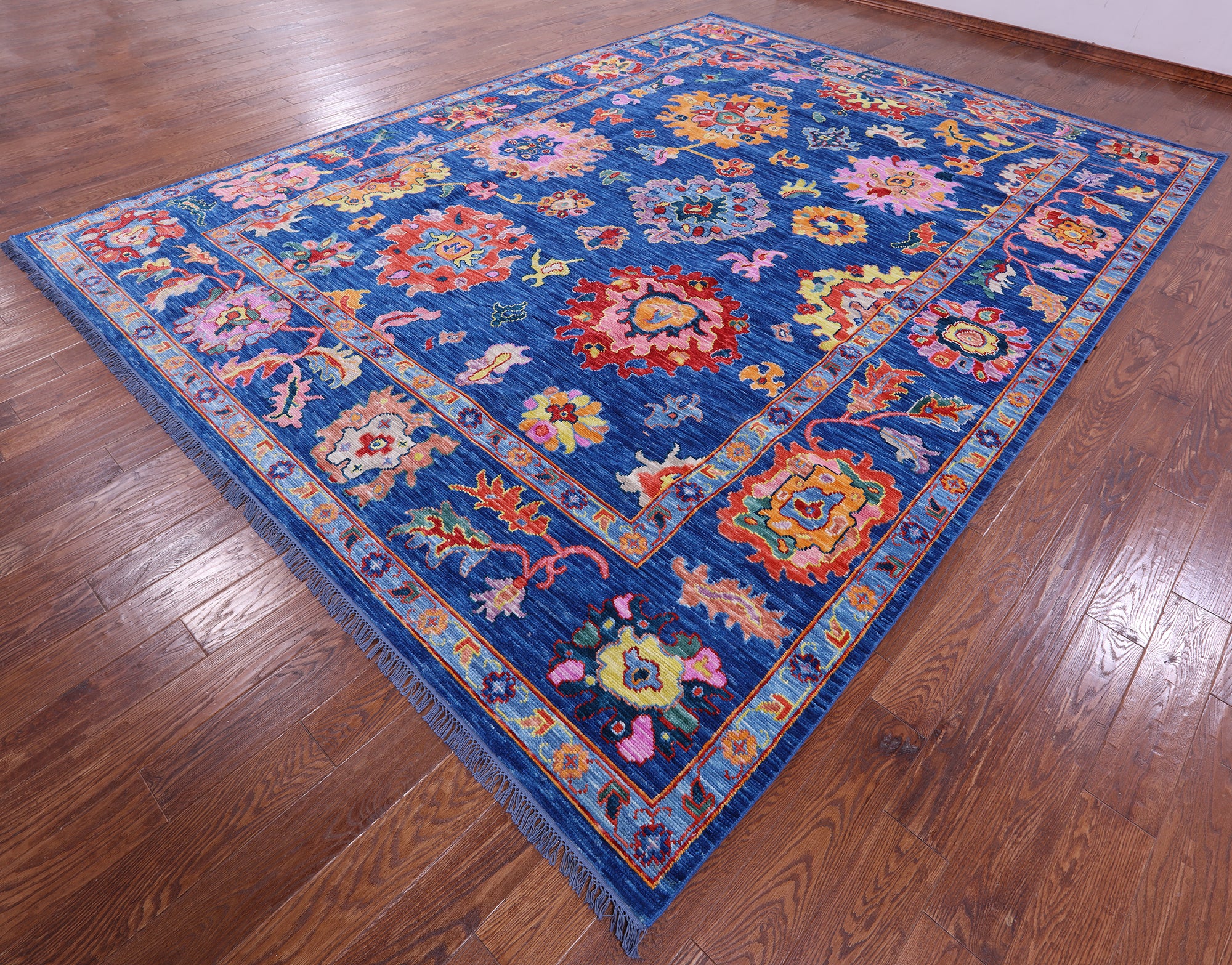 Blue Turkish Oushak Hand Knotted Wool Rug - 10' 2" X 13' 9" - Golden Nile