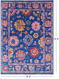 Blue Turkish Oushak Hand Knotted Wool Rug - 10' 2" X 13' 9" - Golden Nile