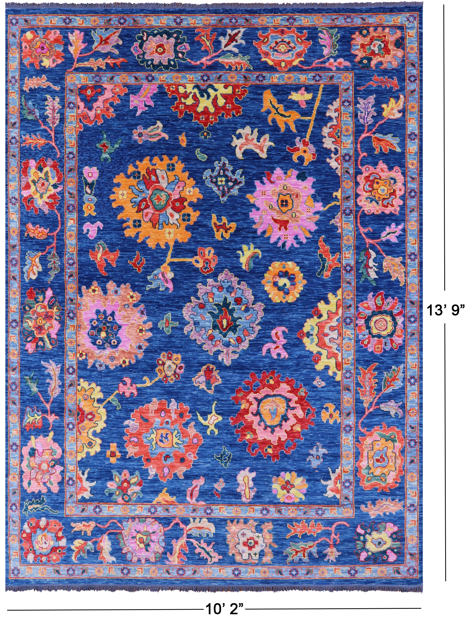 Blue Turkish Oushak Hand Knotted Wool Rug - 10' 2" X 13' 9" - Golden Nile