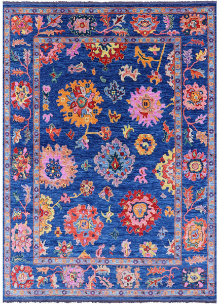 Blue Turkish Oushak Hand Knotted Wool Rug - 10' 2" X 13' 9" - Golden Nile