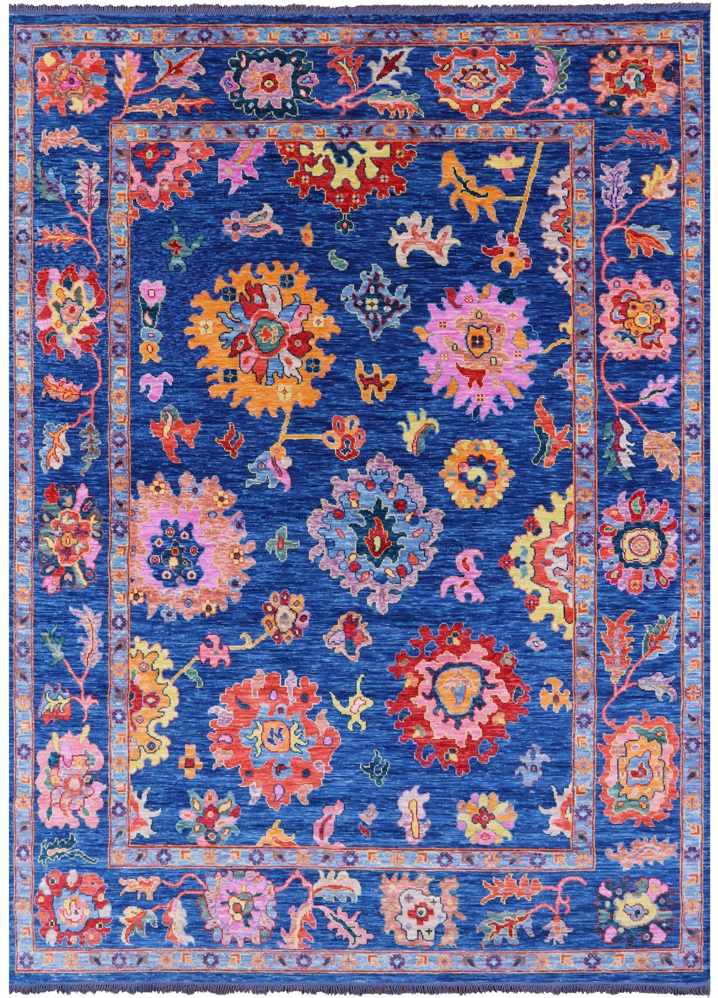 Blue Turkish Oushak Hand Knotted Wool Rug - 10' 2" X 13' 9" - Golden Nile