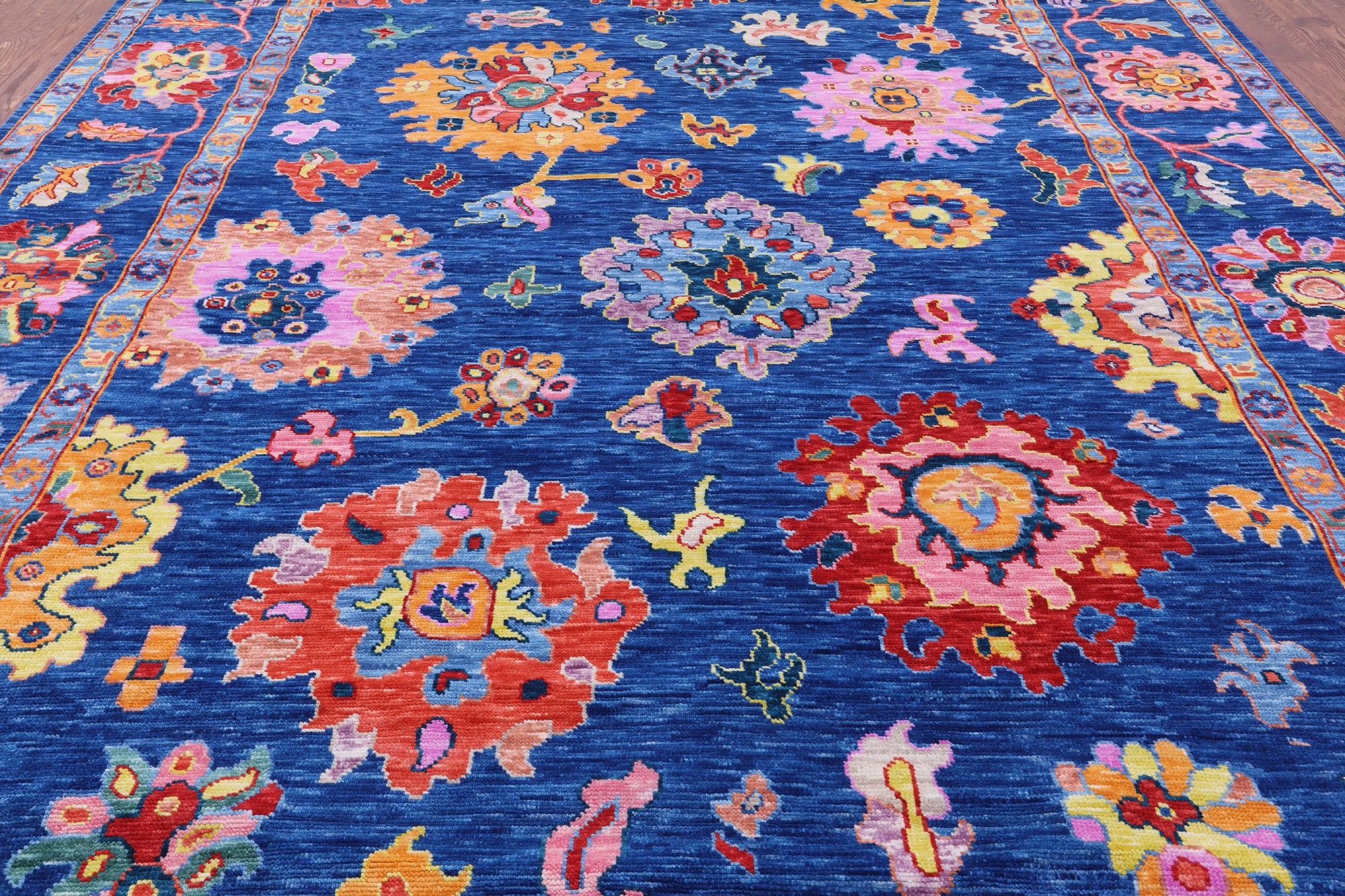 Blue Turkish Oushak Hand Knotted Wool Rug - 10' 2" X 13' 9" - Golden Nile