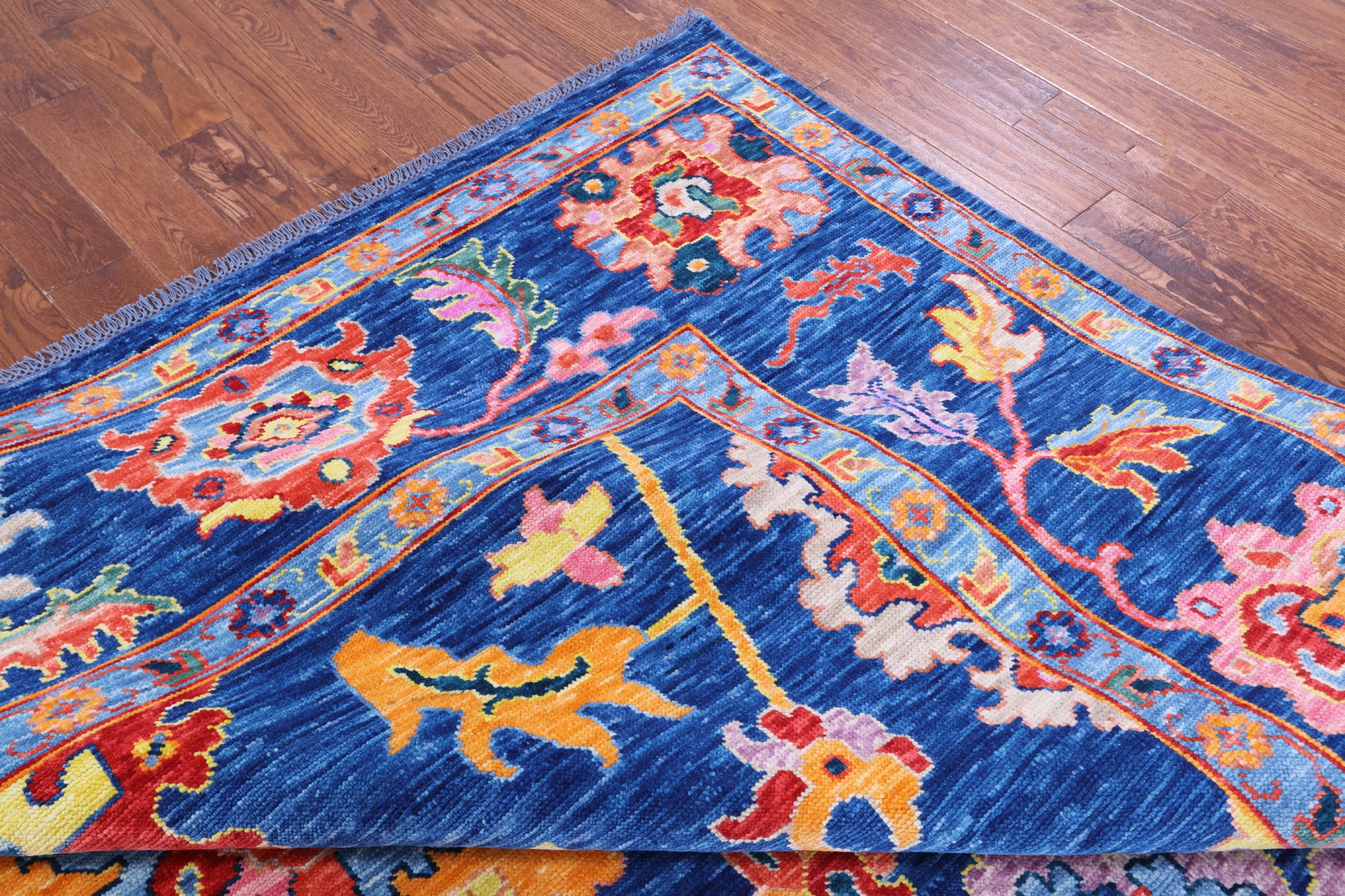 Blue Turkish Oushak Hand Knotted Wool Rug - 10' 2" X 13' 9" - Golden Nile