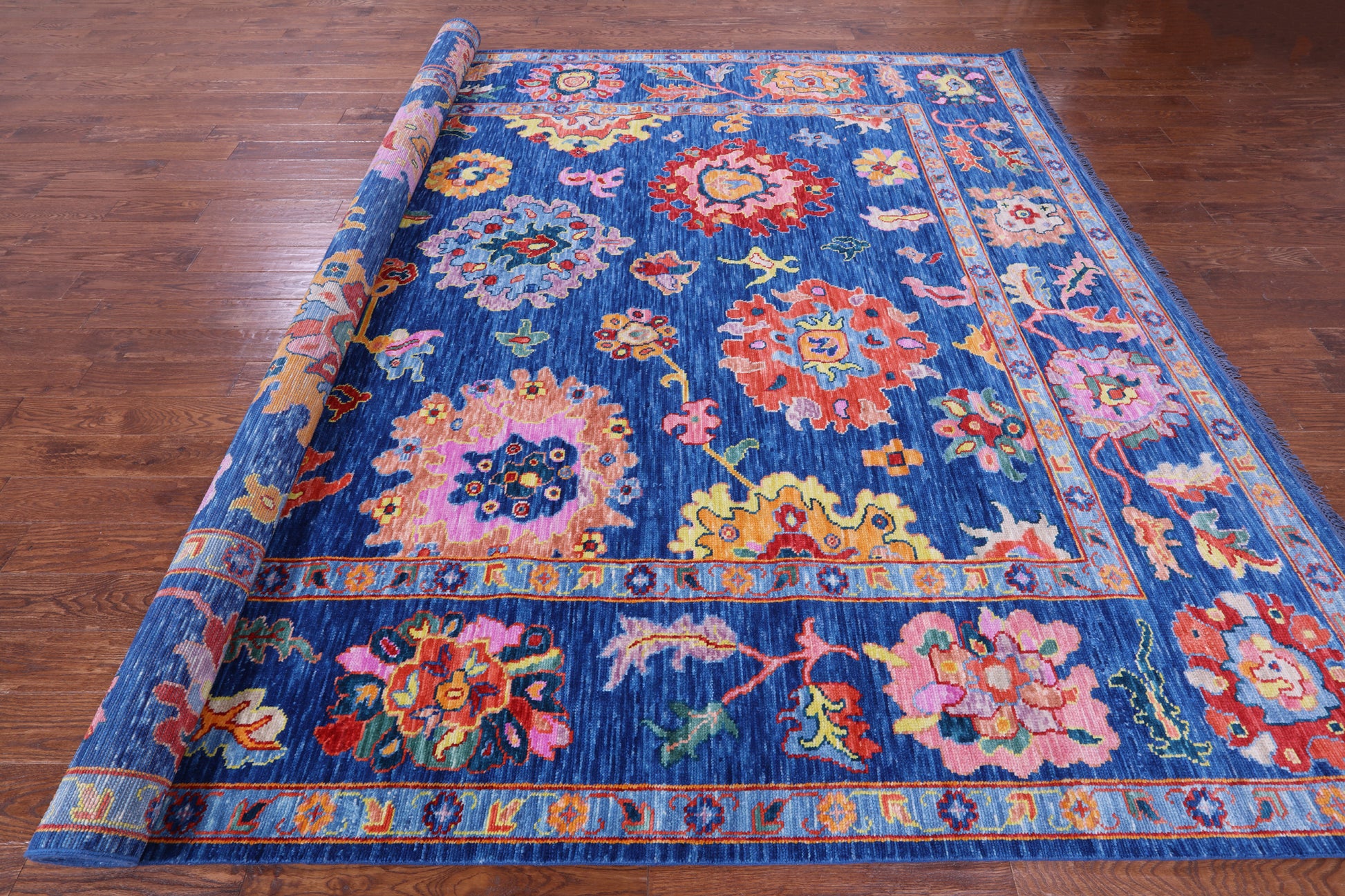 Blue Turkish Oushak Hand Knotted Wool Rug - 10' 2" X 13' 9" - Golden Nile