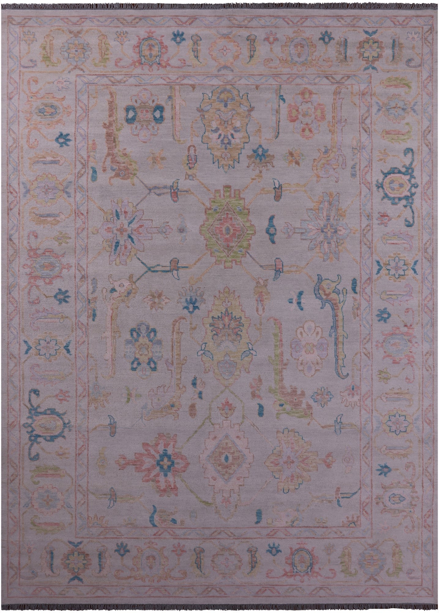 Ivory Turkish Oushak Hand Knotted Wool Rug - 10' 1" X 13' 11" - Golden Nile