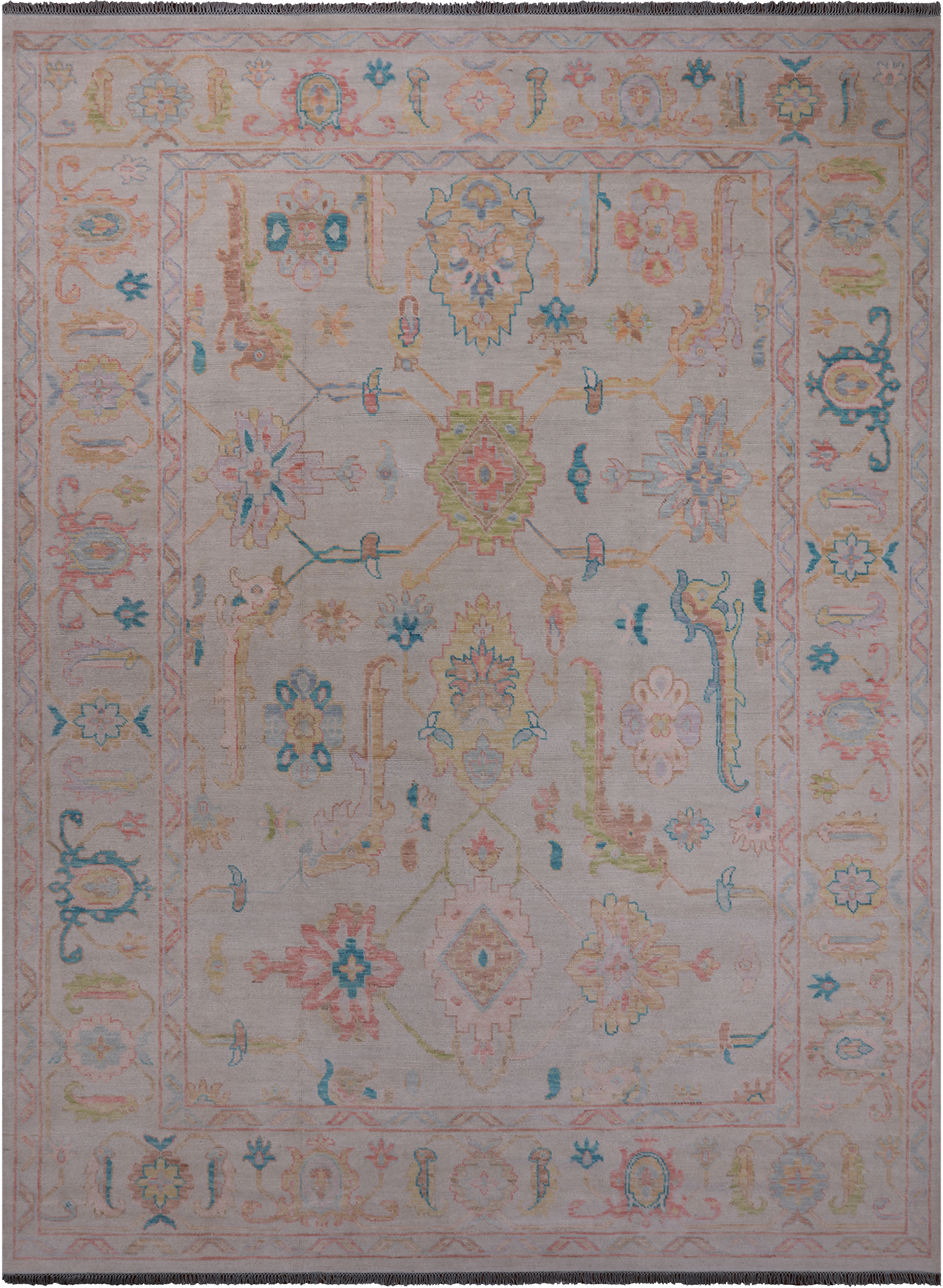 SUPER SALE Ivory Turkish Oushak Hand Knotted Wool Rug - 10' 1" X 13' 11"