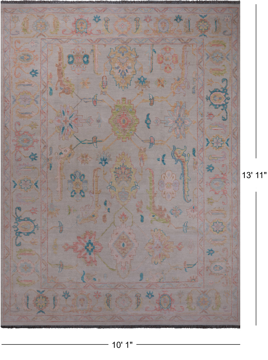 SUPER SALE Ivory Turkish Oushak Hand Knotted Wool Rug - 10' 1" X 13' 11"