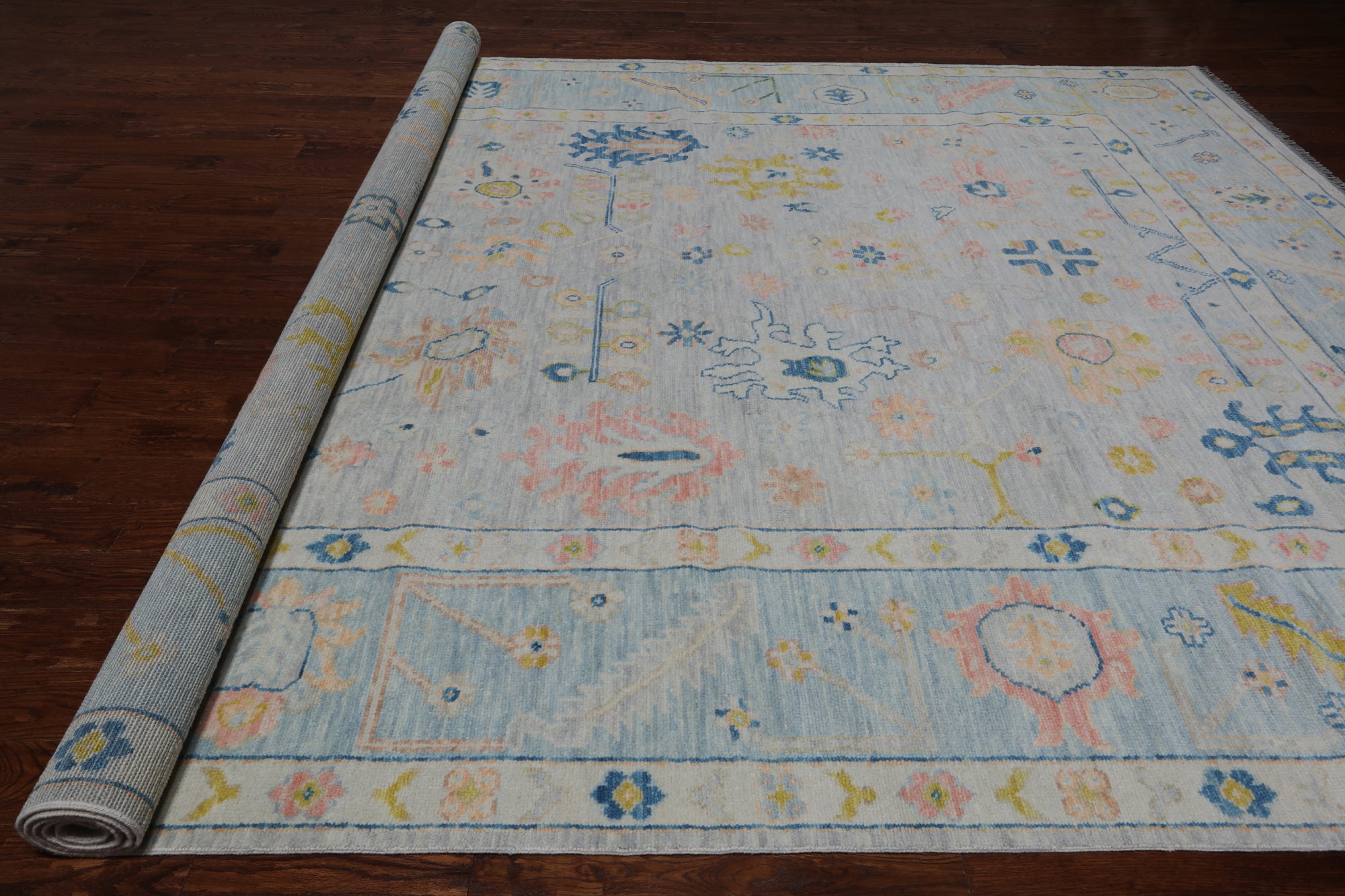 SUPER SALE Silver Turkish Oushak Hand Knotted Wool Rug - 10' 3" X 13' 10"
