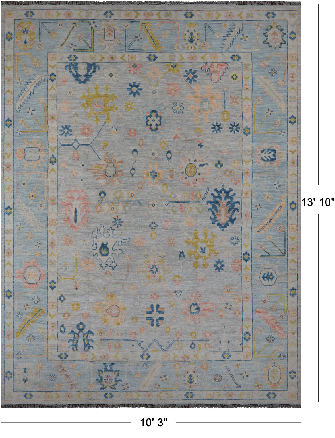 SUPER SALE Silver Turkish Oushak Hand Knotted Wool Rug - 10' 3" X 13' 10"