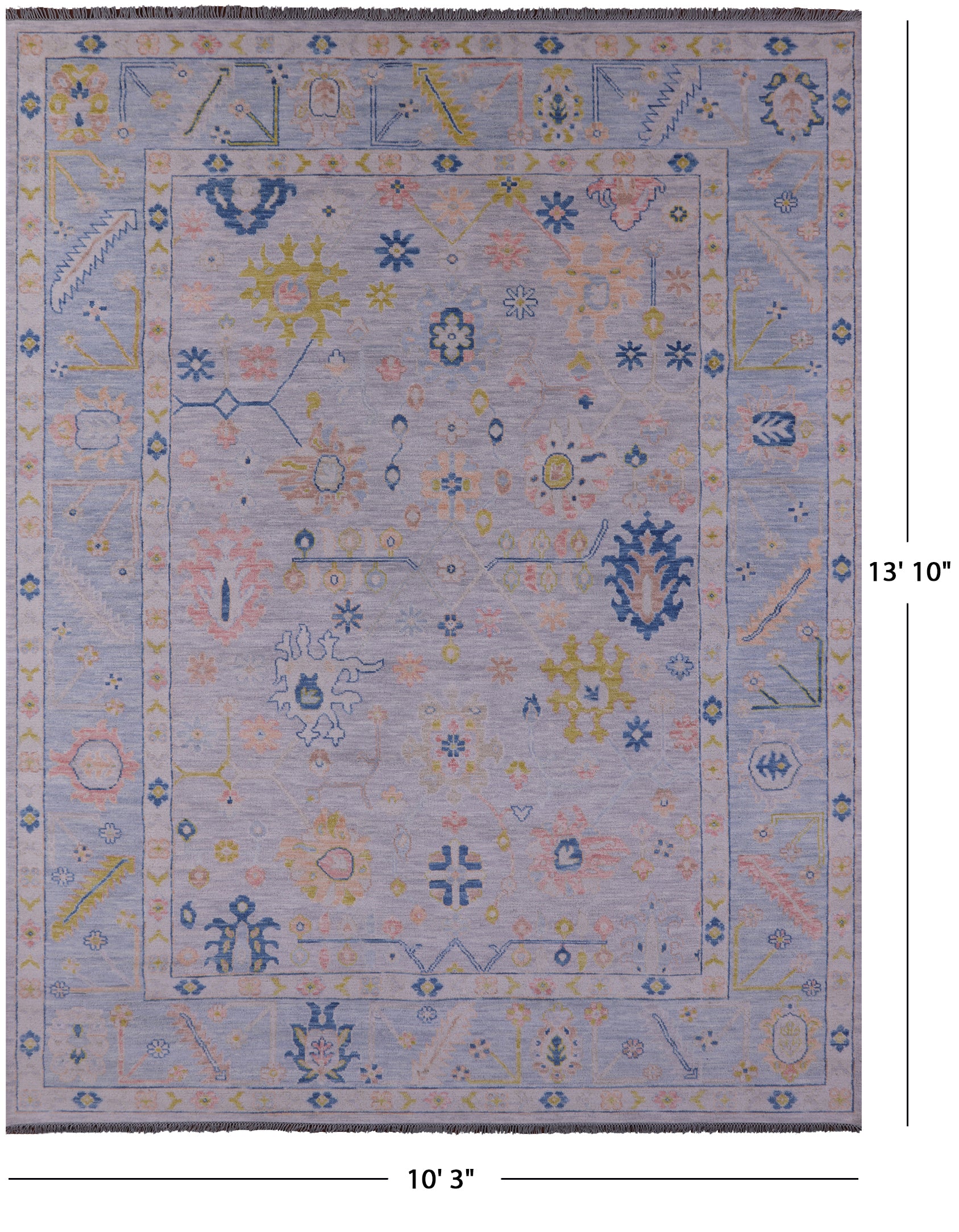 Silver Turkish Oushak Hand Knotted Wool Rug - 10' 3" X 13' 10" - Golden Nile