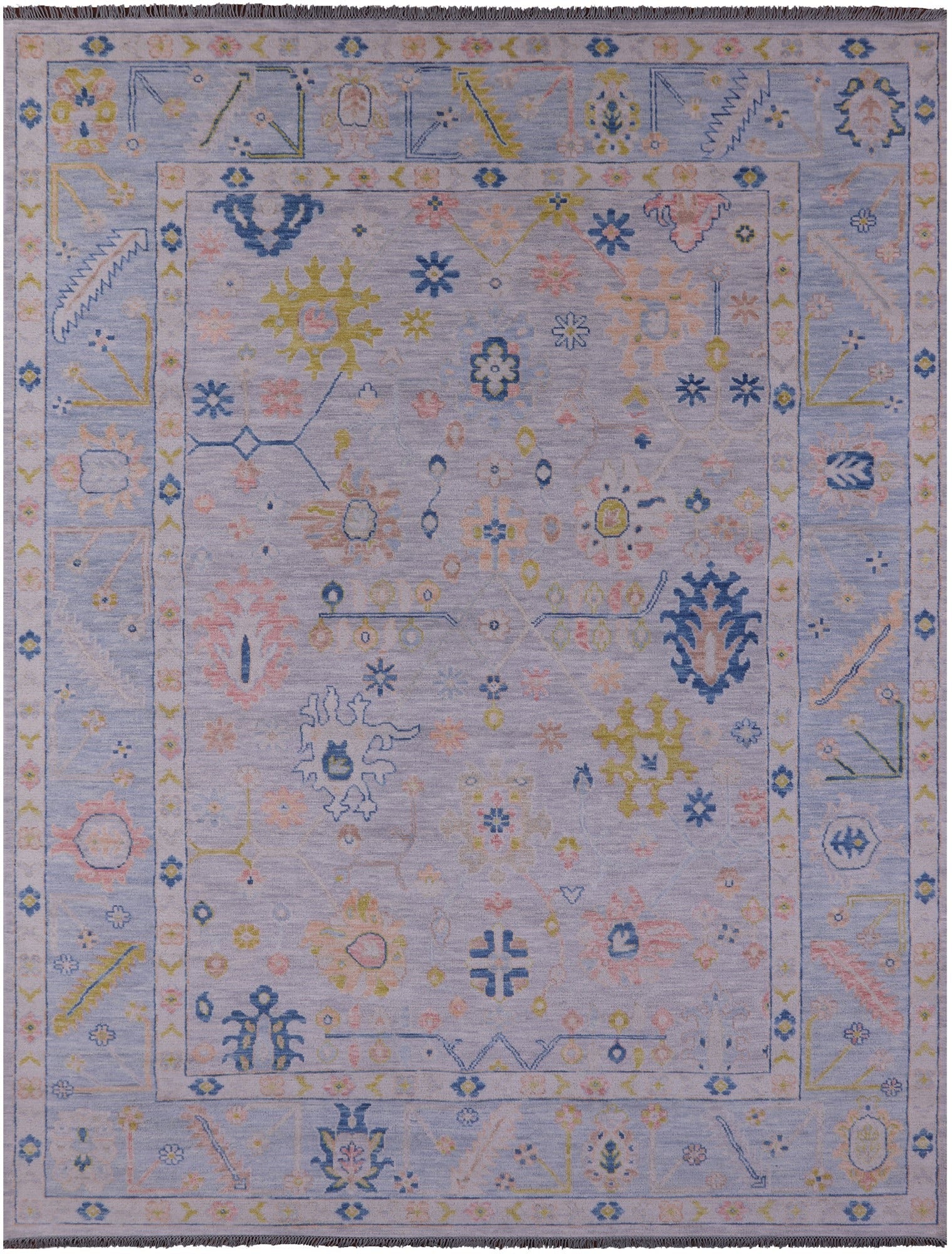 Silver Turkish Oushak Hand Knotted Wool Rug - 10' 3" X 13' 10" - Golden Nile